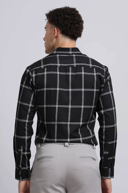 Premium Checked Slim-fit Shirt Black White