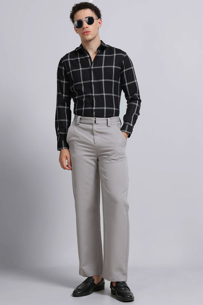 Premium Checked Slim-fit Shirt Black White