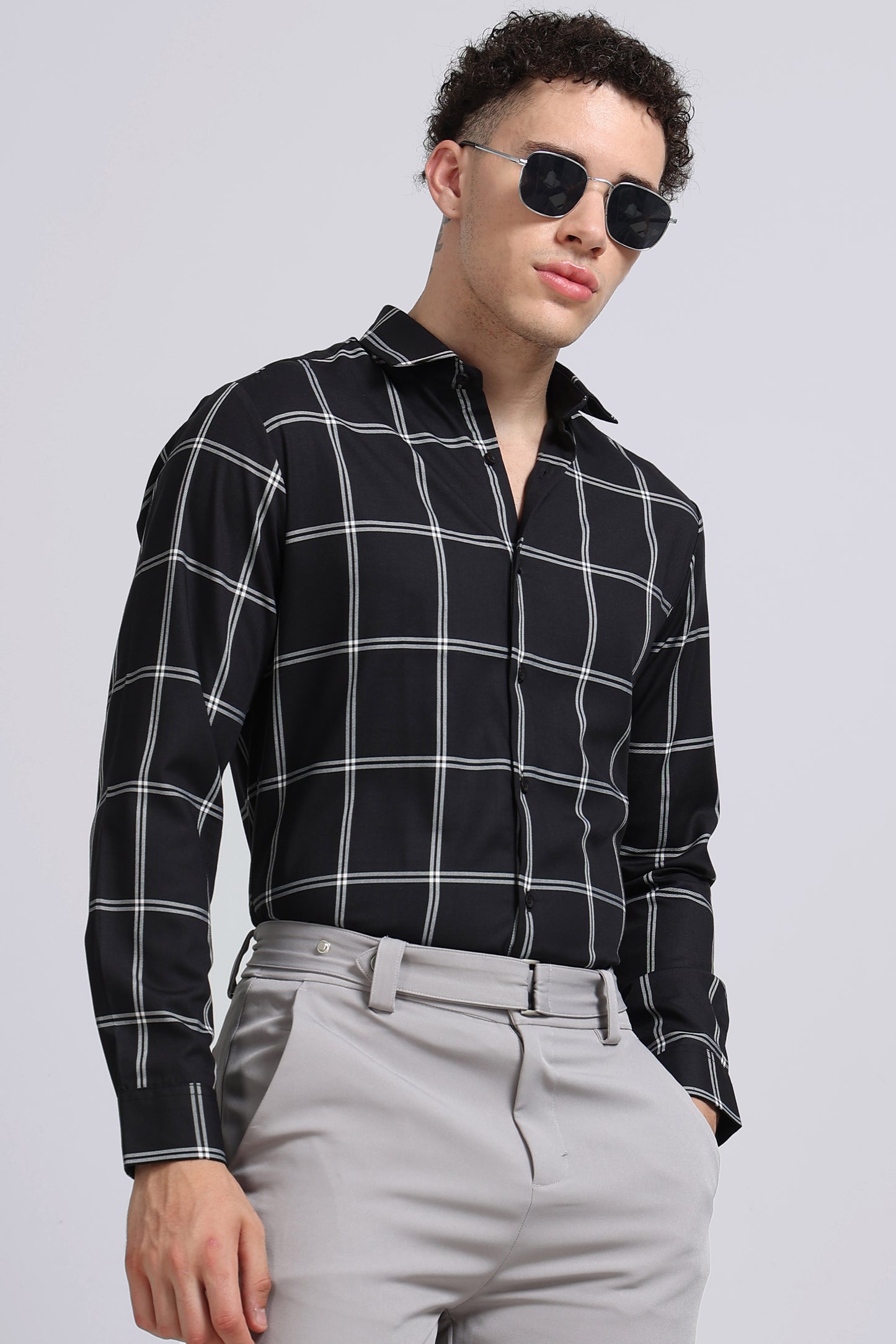 Premium Checked Slim-fit Shirt Black White