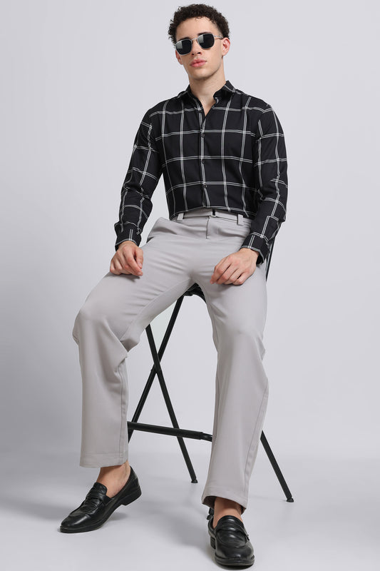 Premium Checked Slim-fit Shirt Black White