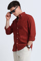 Classic Cotton Linen Button-Down Shirt Rust Brown