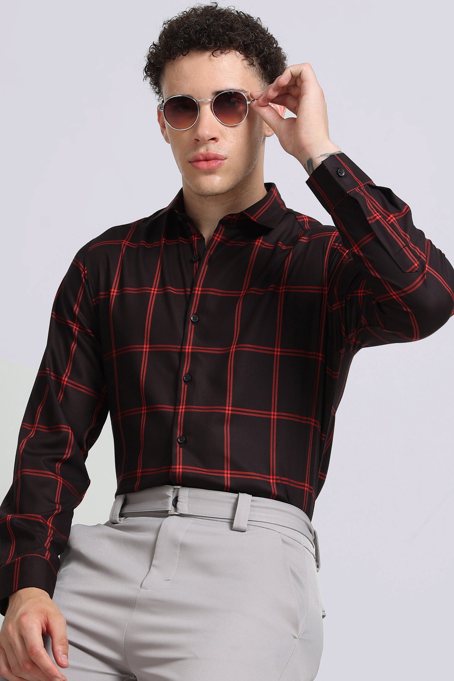 Premium Checked Slim-fit Shirt Black Red