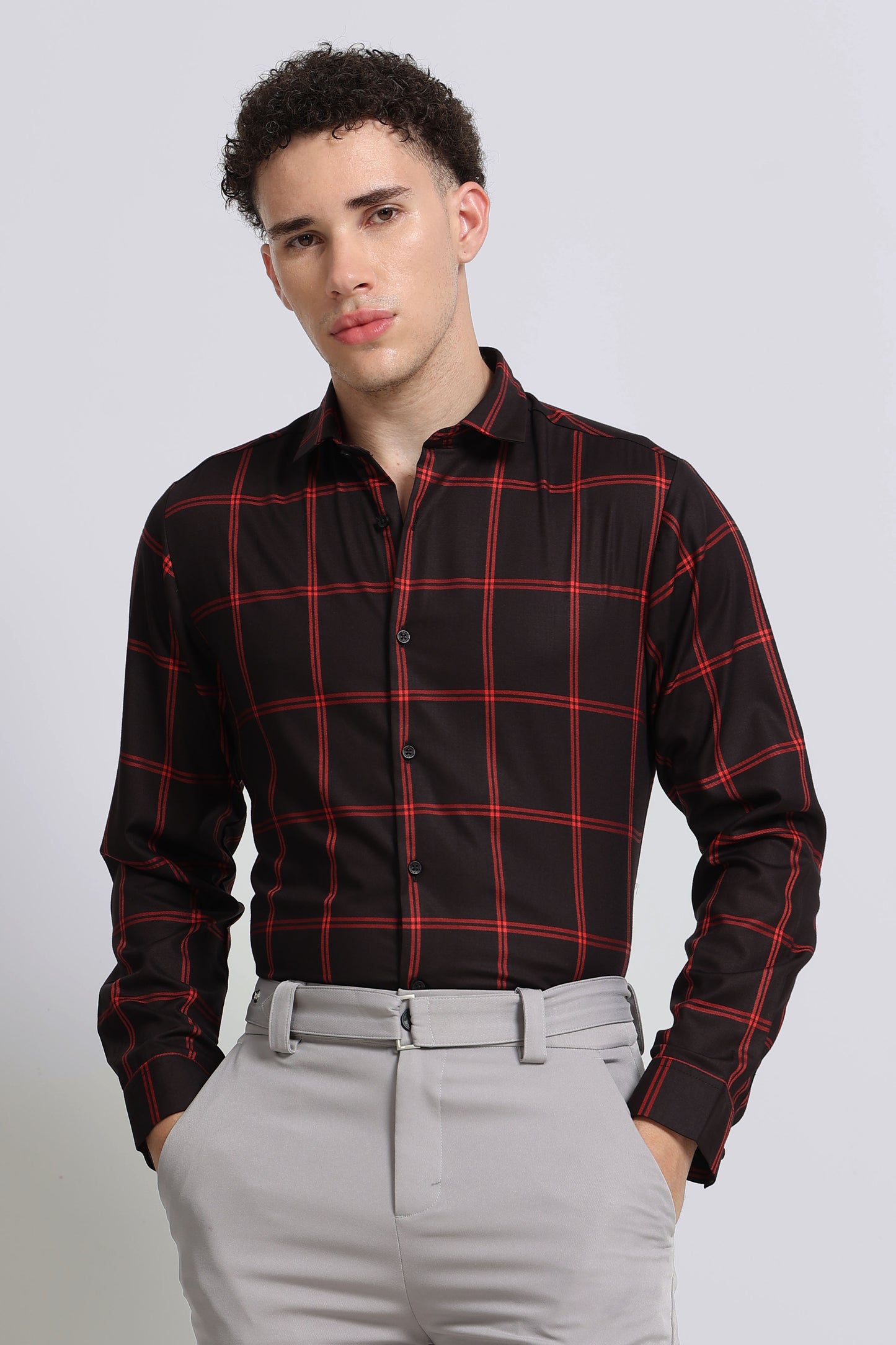 Premium Checked Slim-fit Shirt Black Red