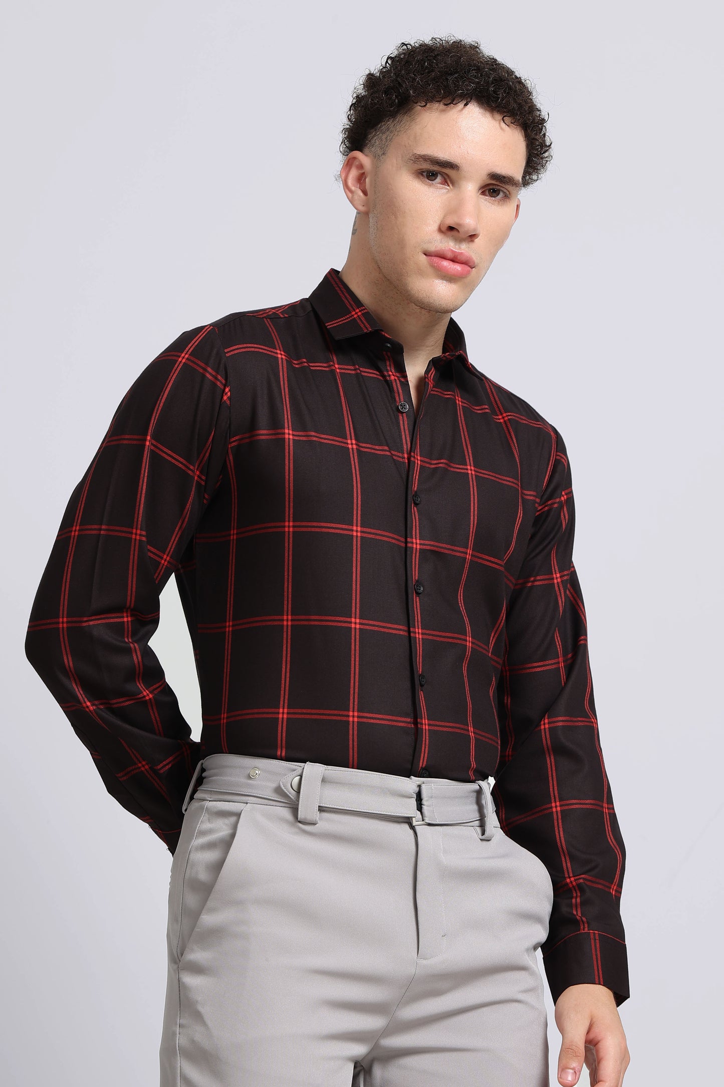 Premium Checked Slim-fit Shirt Black Red