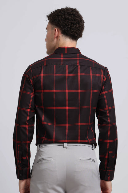 Premium Checked Slim-fit Shirt Black Red