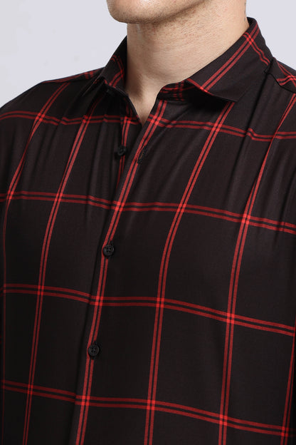 Premium Checked Slim-fit Shirt Black Red