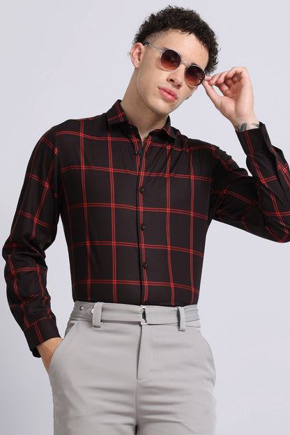 Premium Checked Slim-fit Shirt Black Red