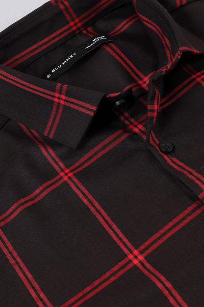 Premium Checked Slim-fit Shirt Black Red