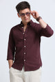 Classic Cotton Linen Button-Down Shirt Burgundy
