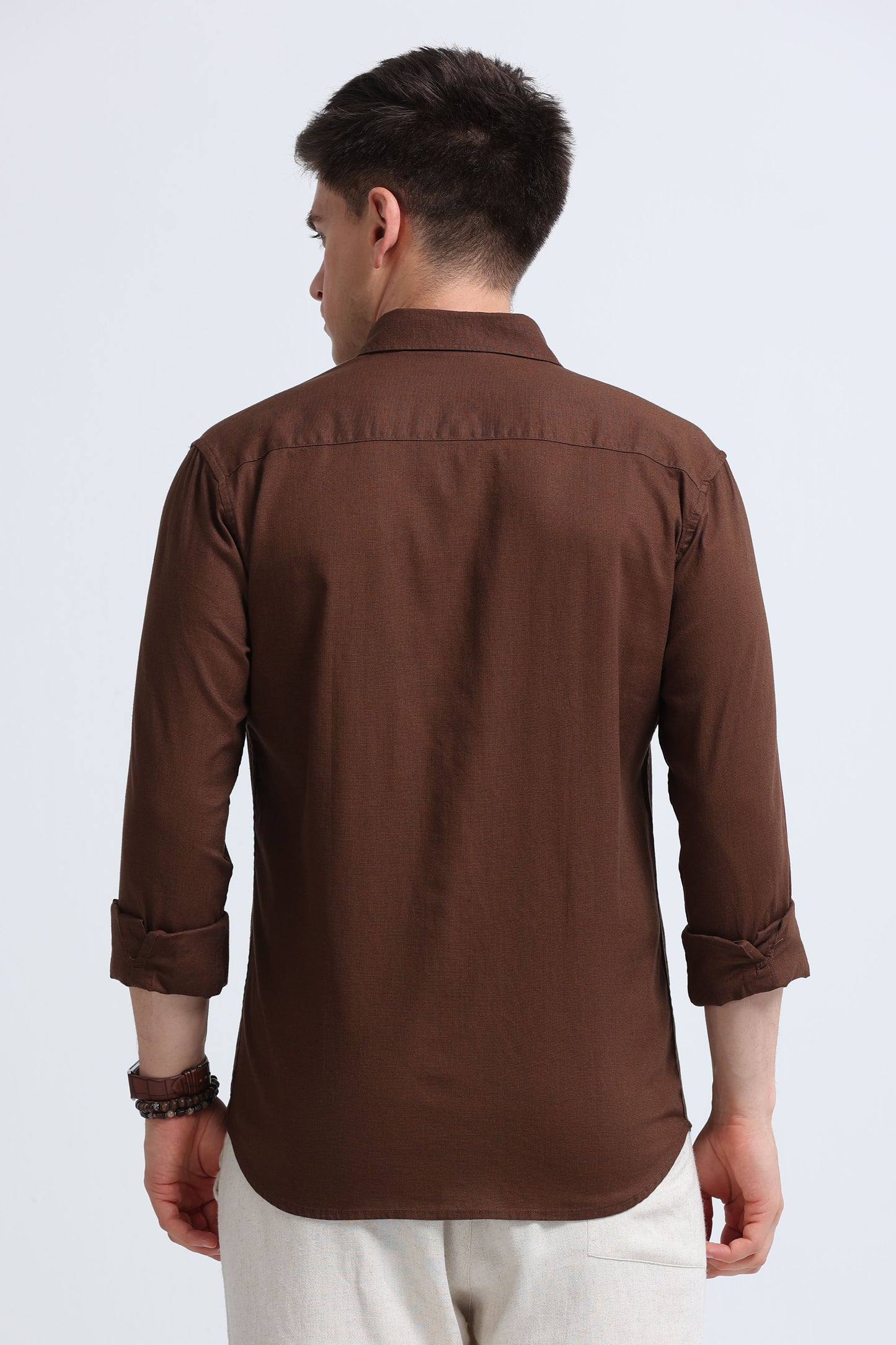 Classic Cotton Linen Button-Down Shirt Dk Brown