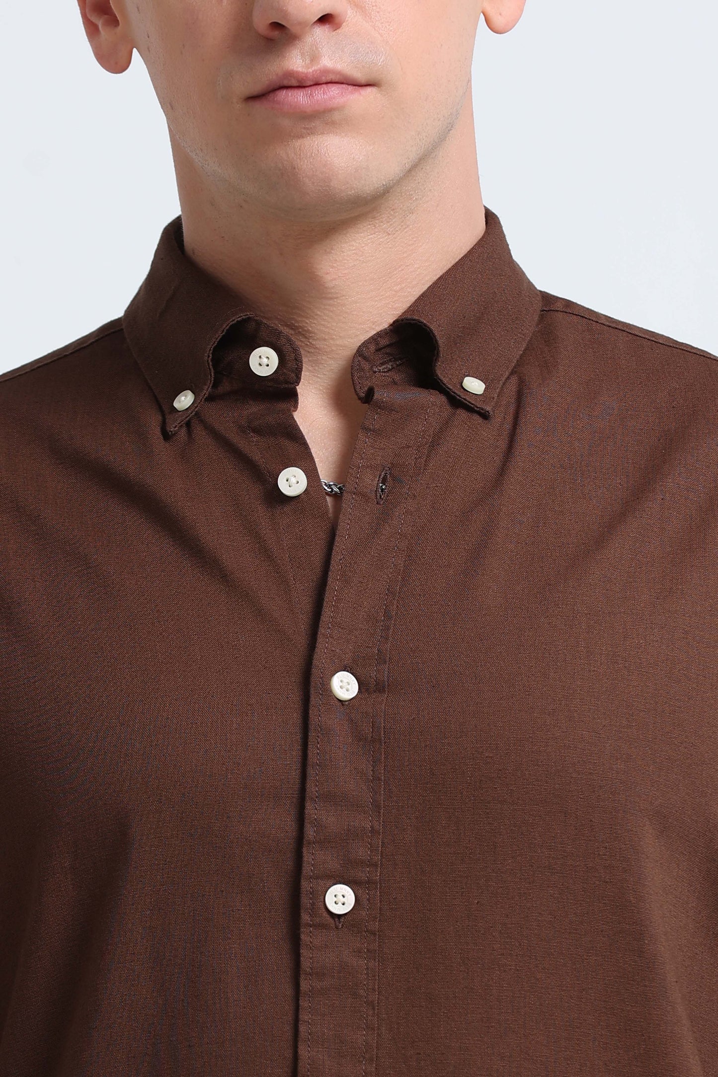 Classic Cotton Linen Button-Down Shirt Dk Brown