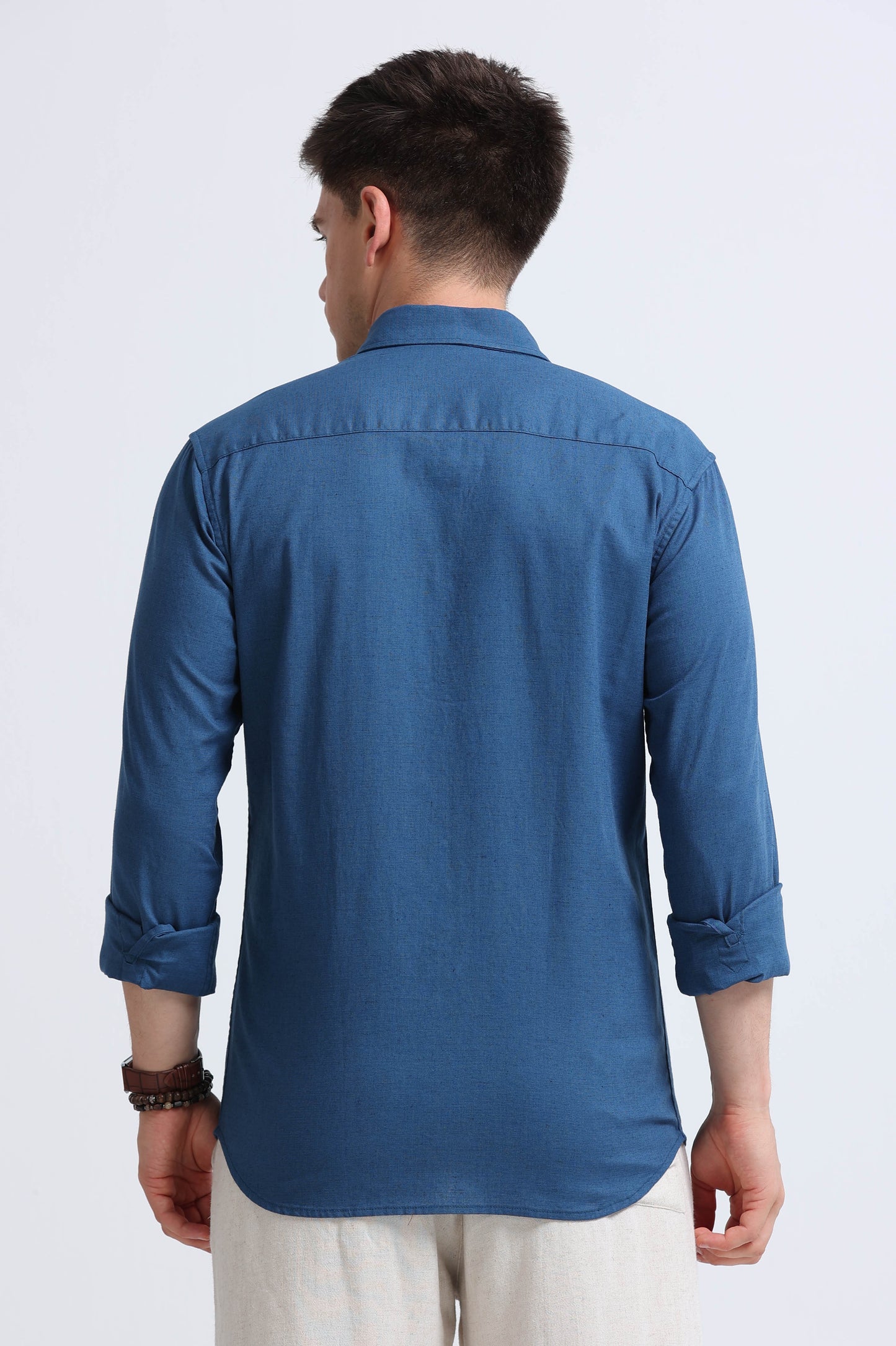 Classic Cotton Linen Button-Down Shirt Blue