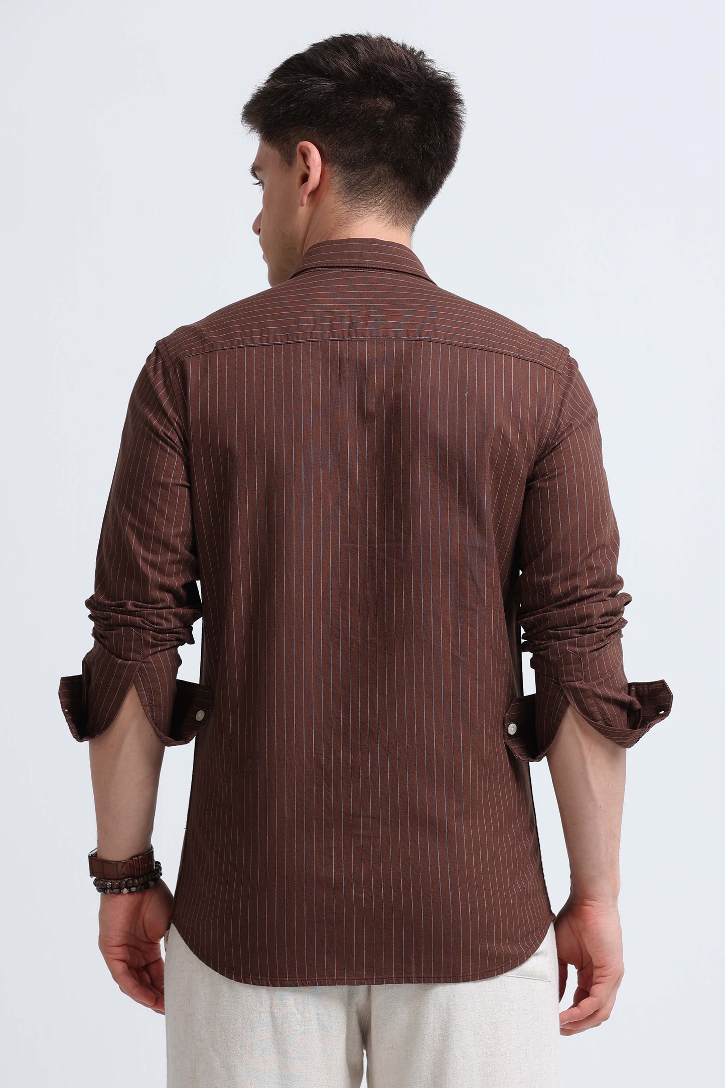 Slim Striped Cotton Oxford Shirt Brown