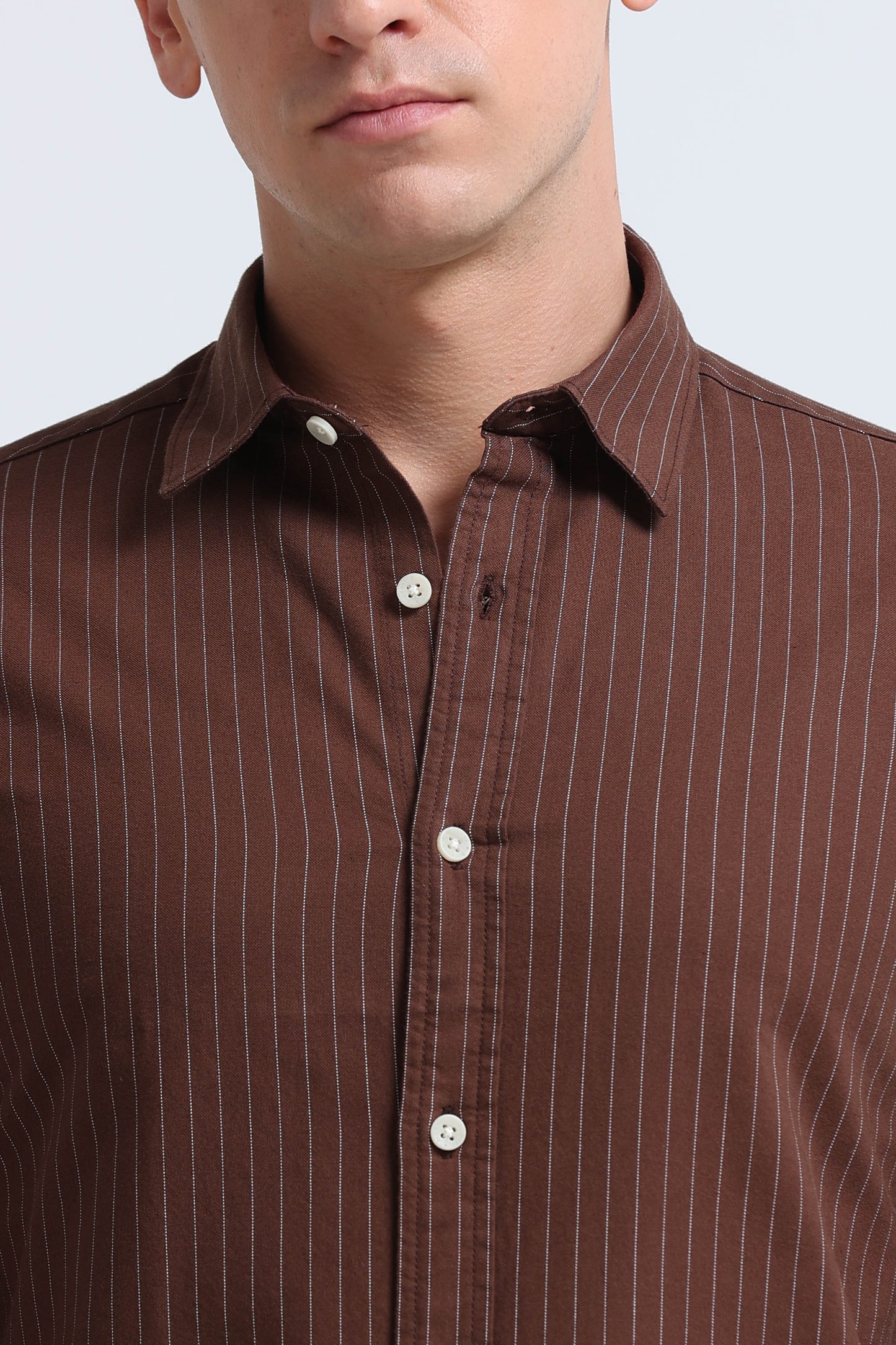Slim Striped Cotton Oxford Shirt Brown