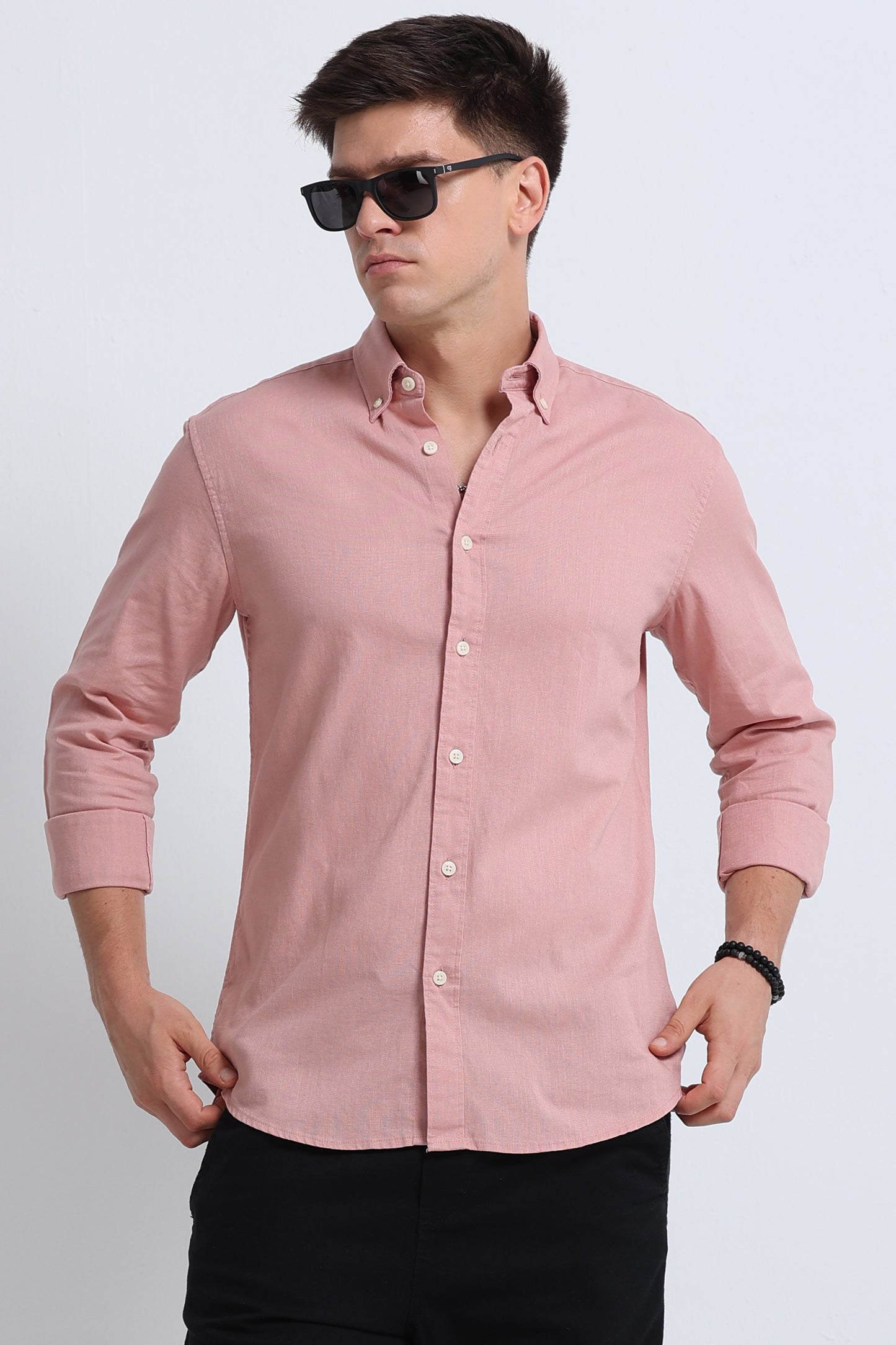 Classic Cotton Linen Button-Down Shirt Peach