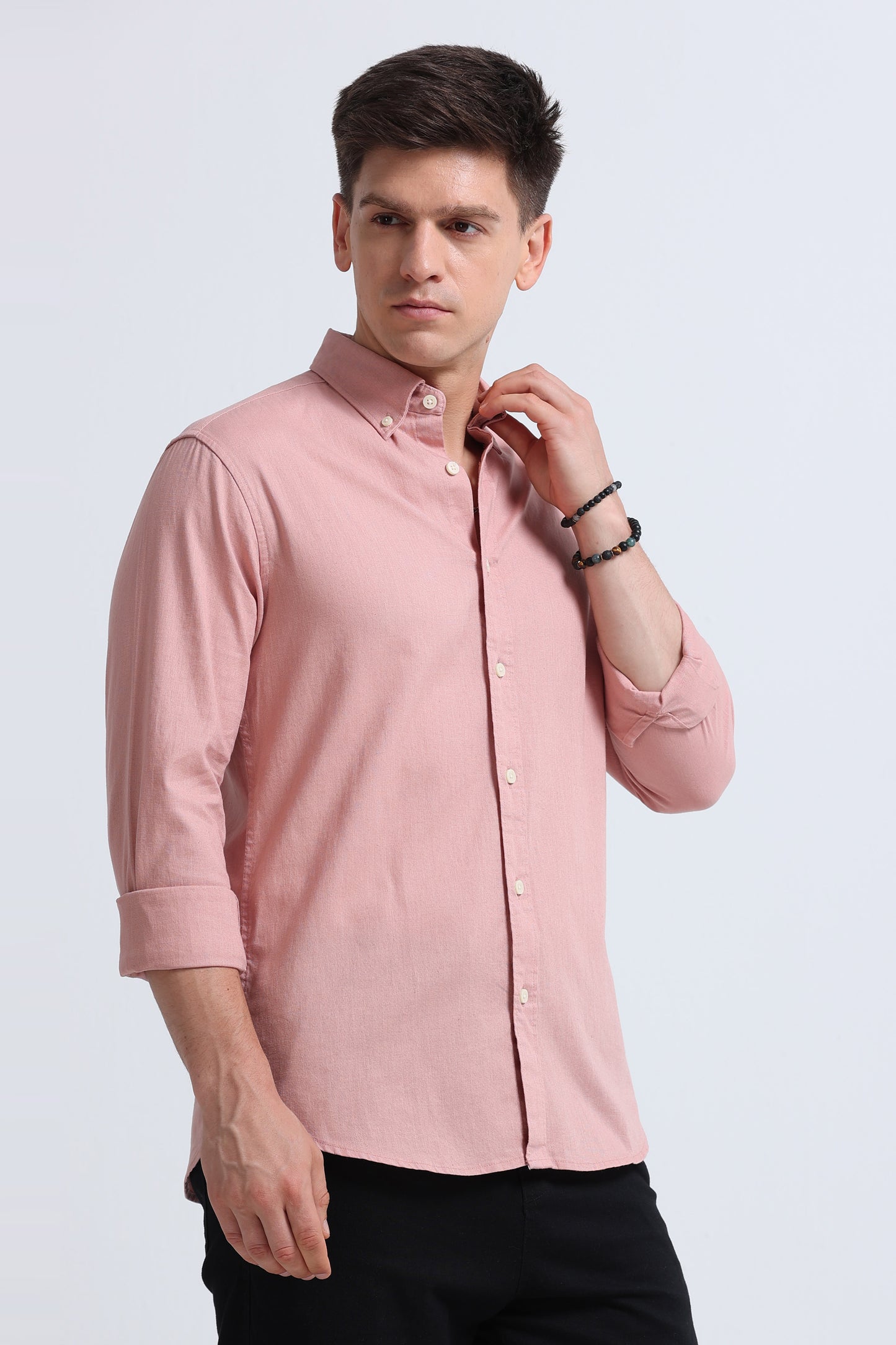 Classic Cotton Linen Button-Down Shirt Peach