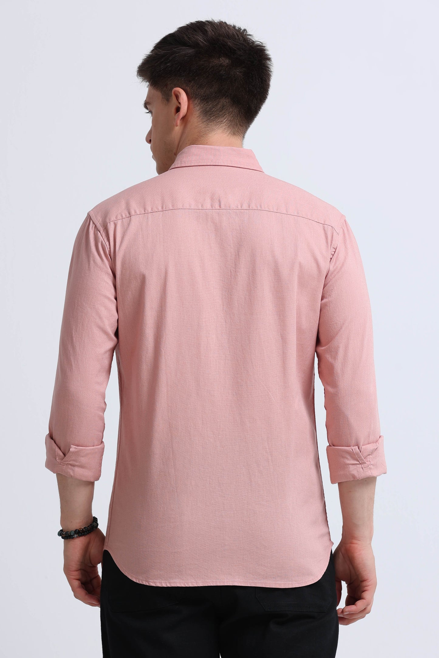 Classic Cotton Linen Button-Down Shirt Peach