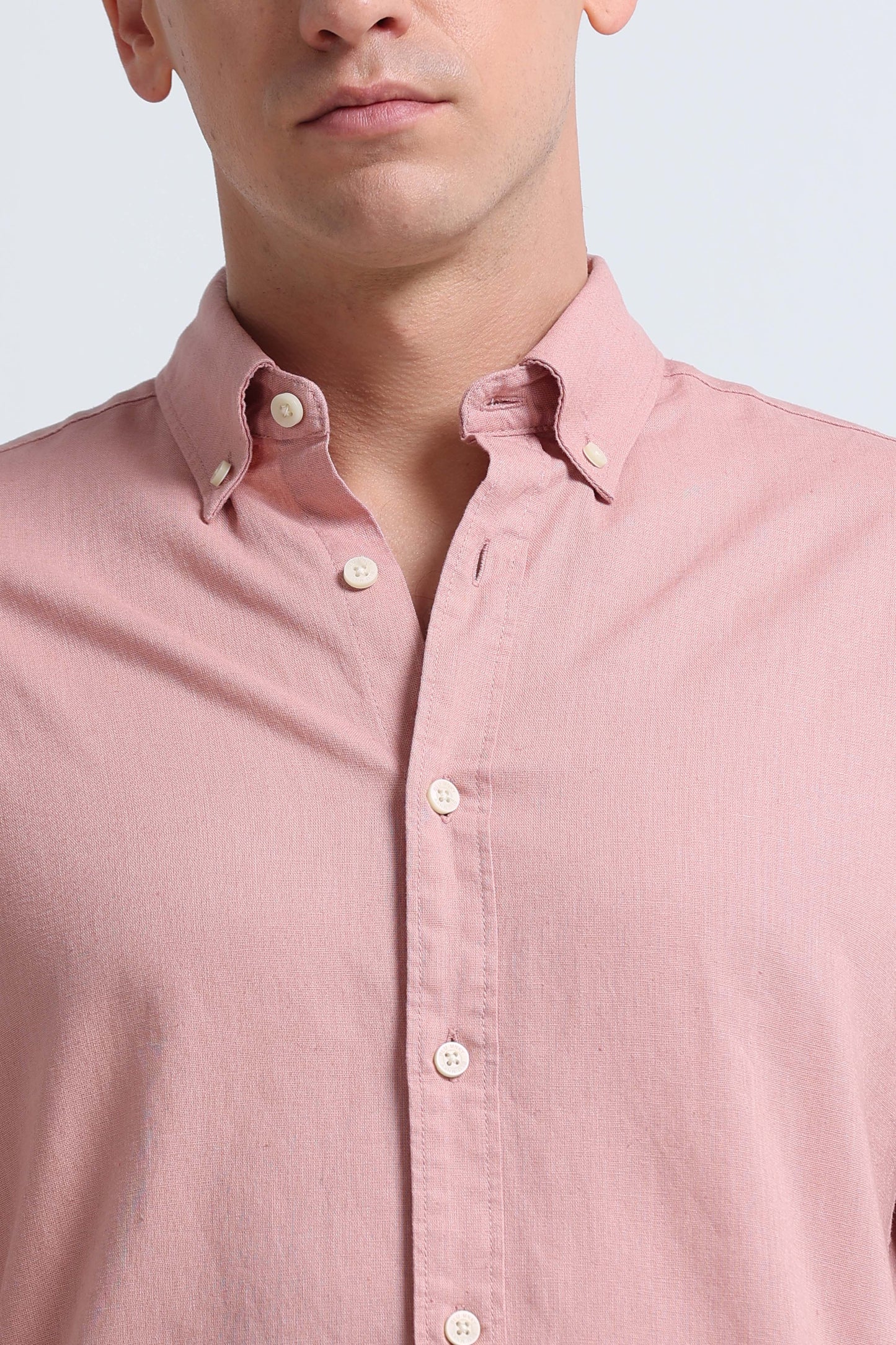 Classic Cotton Linen Button-Down Shirt Peach