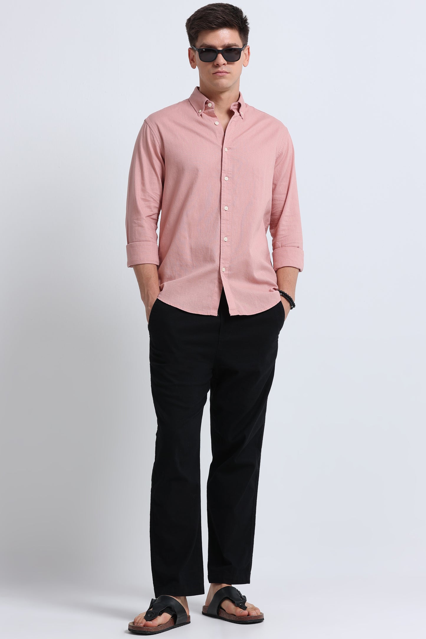 Classic Cotton Linen Button-Down Shirt Peach