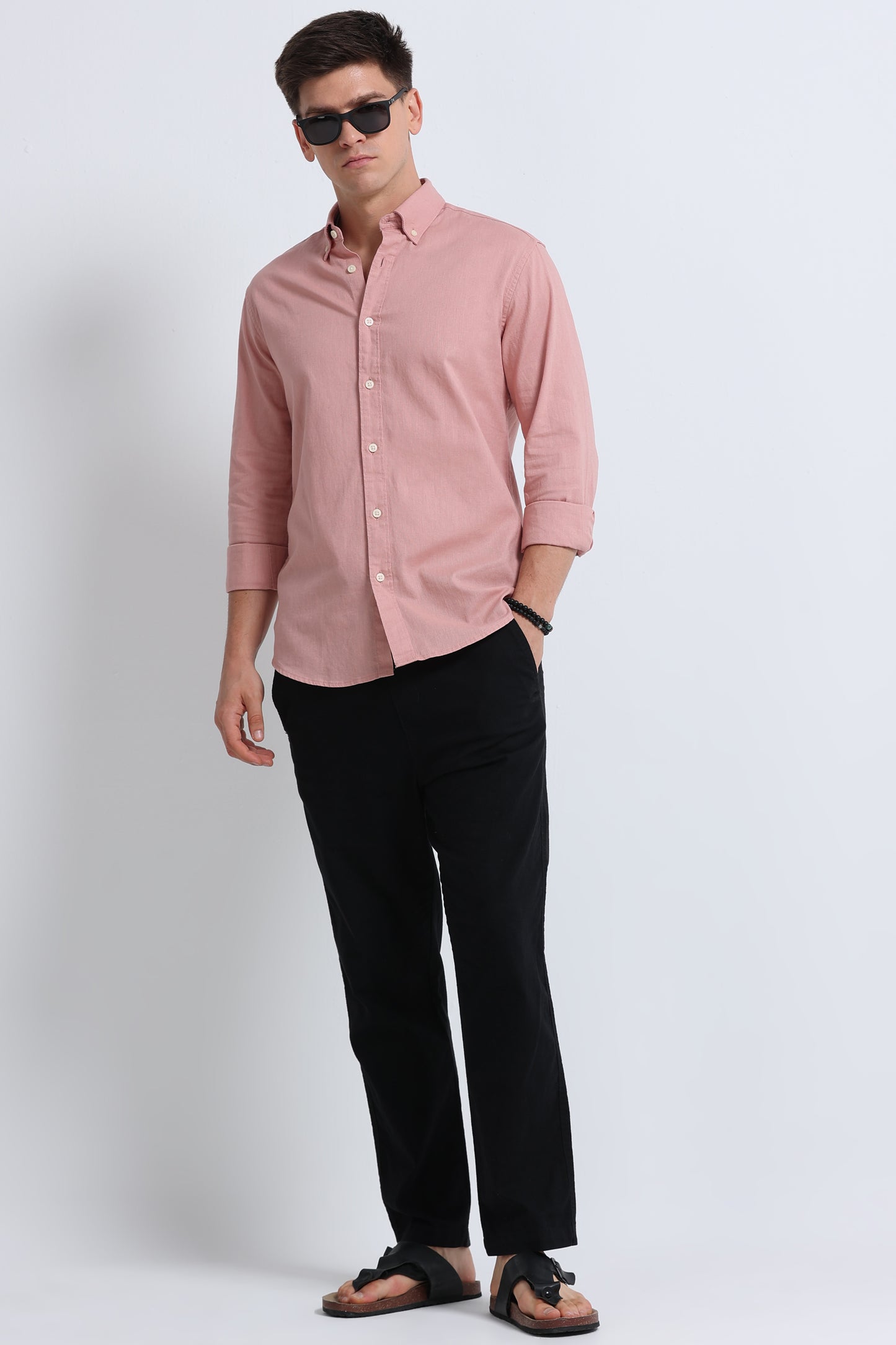 Classic Cotton Linen Button-Down Shirt Peach