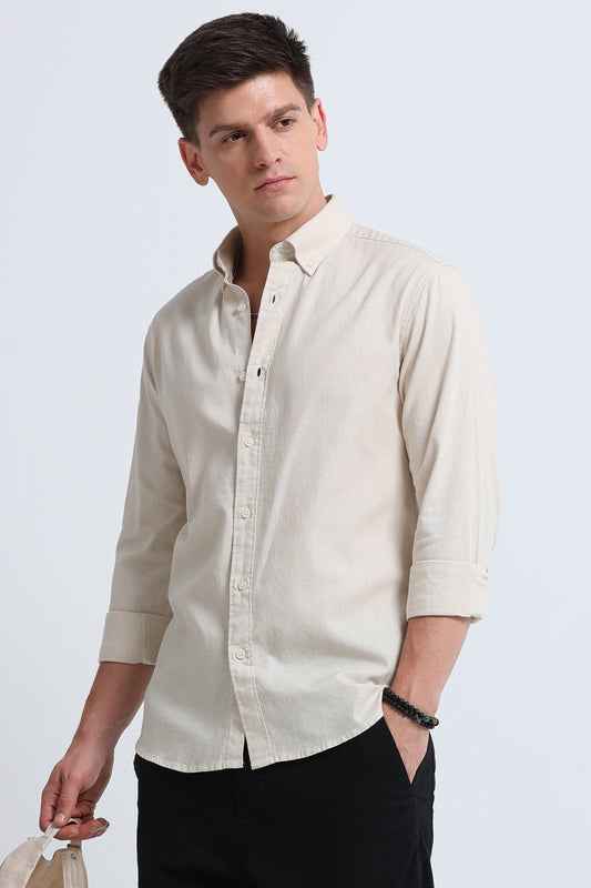 Classic Cotton Linen Button-Down Shirt Cream