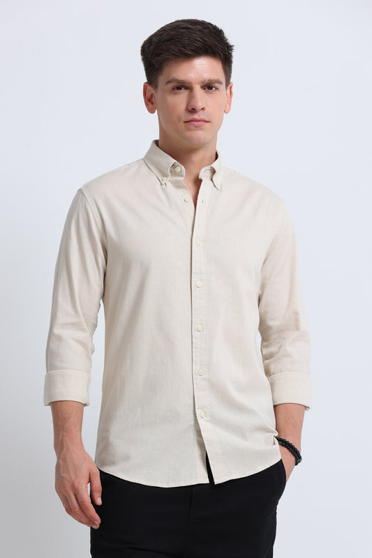 Classic Cotton Linen Button-Down Shirt Cream