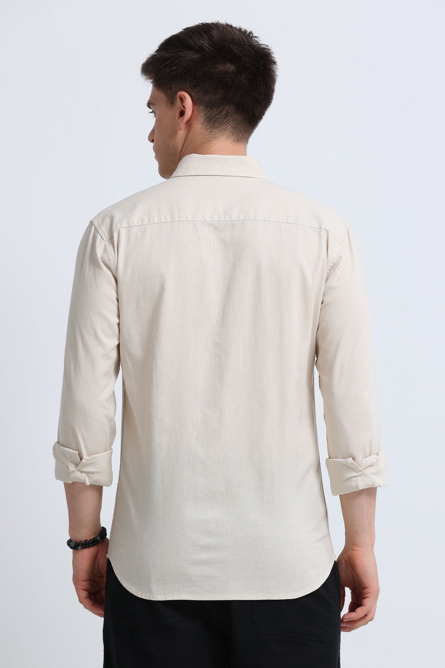Classic Cotton Linen Button-Down Shirt Cream