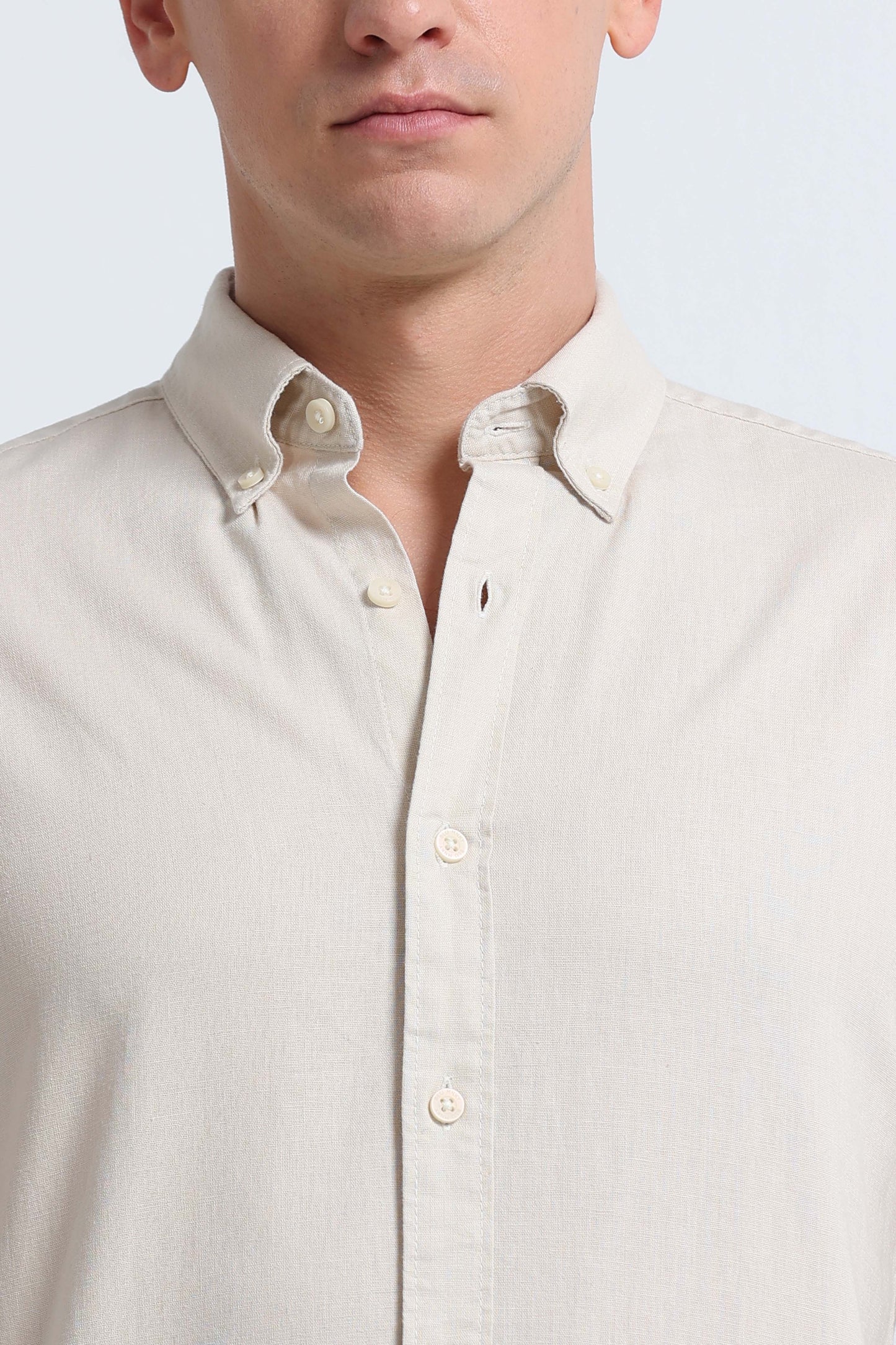 Classic Cotton Linen Button-Down Shirt Cream