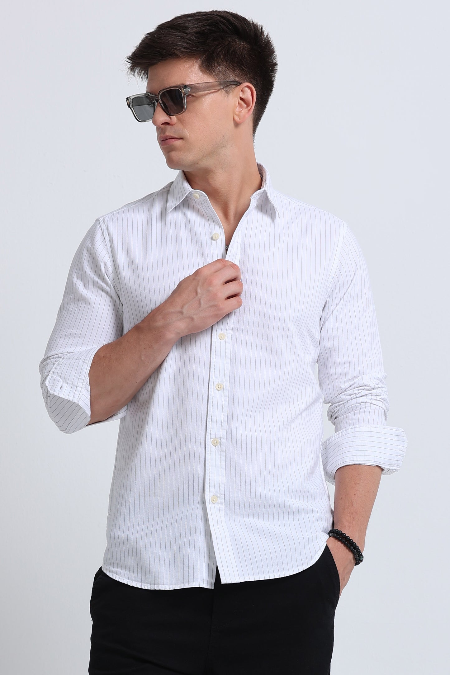 Slim Striped Cotton Oxford Shirt White