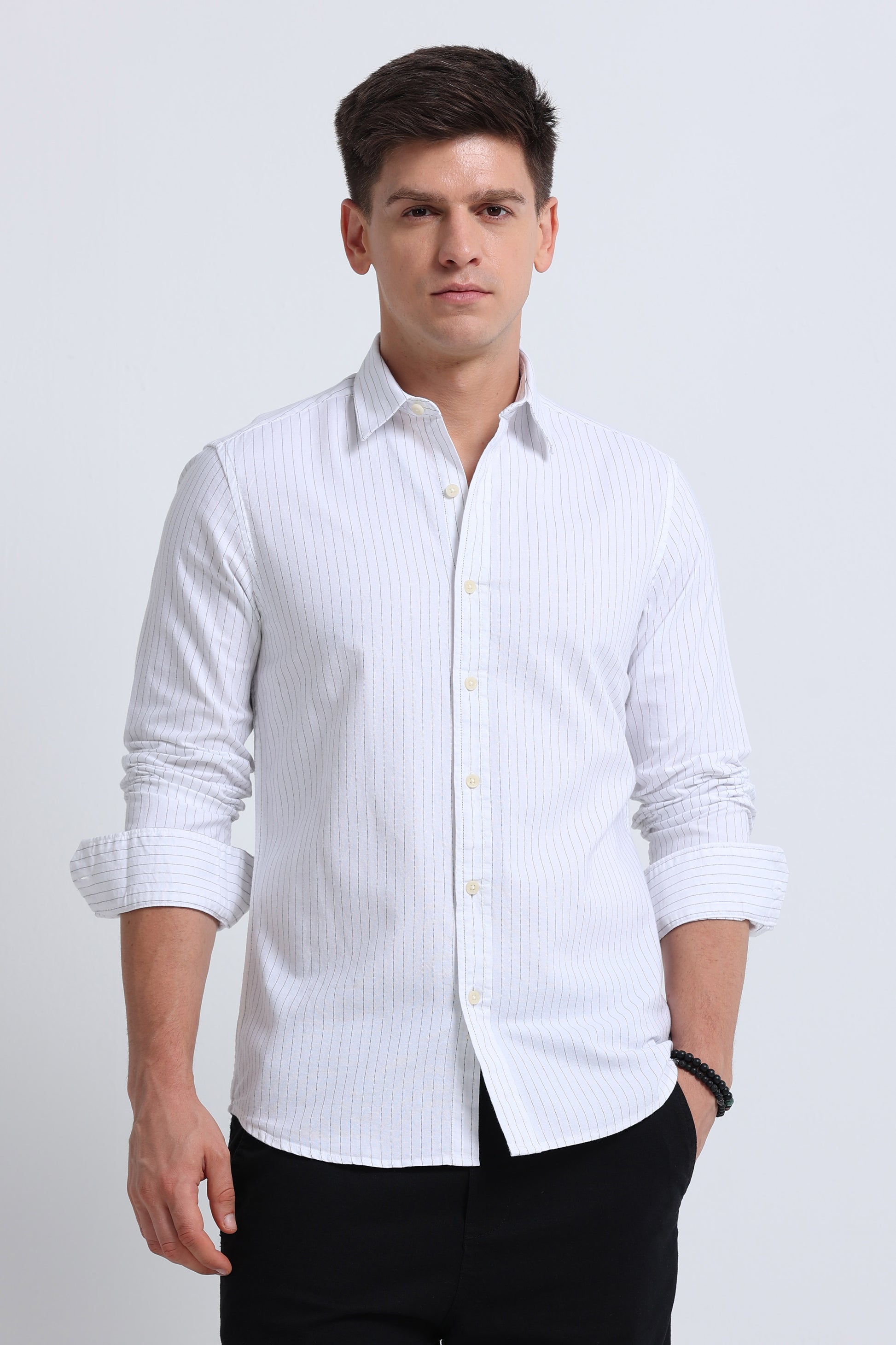 Slim Striped Cotton Oxford Shirt White