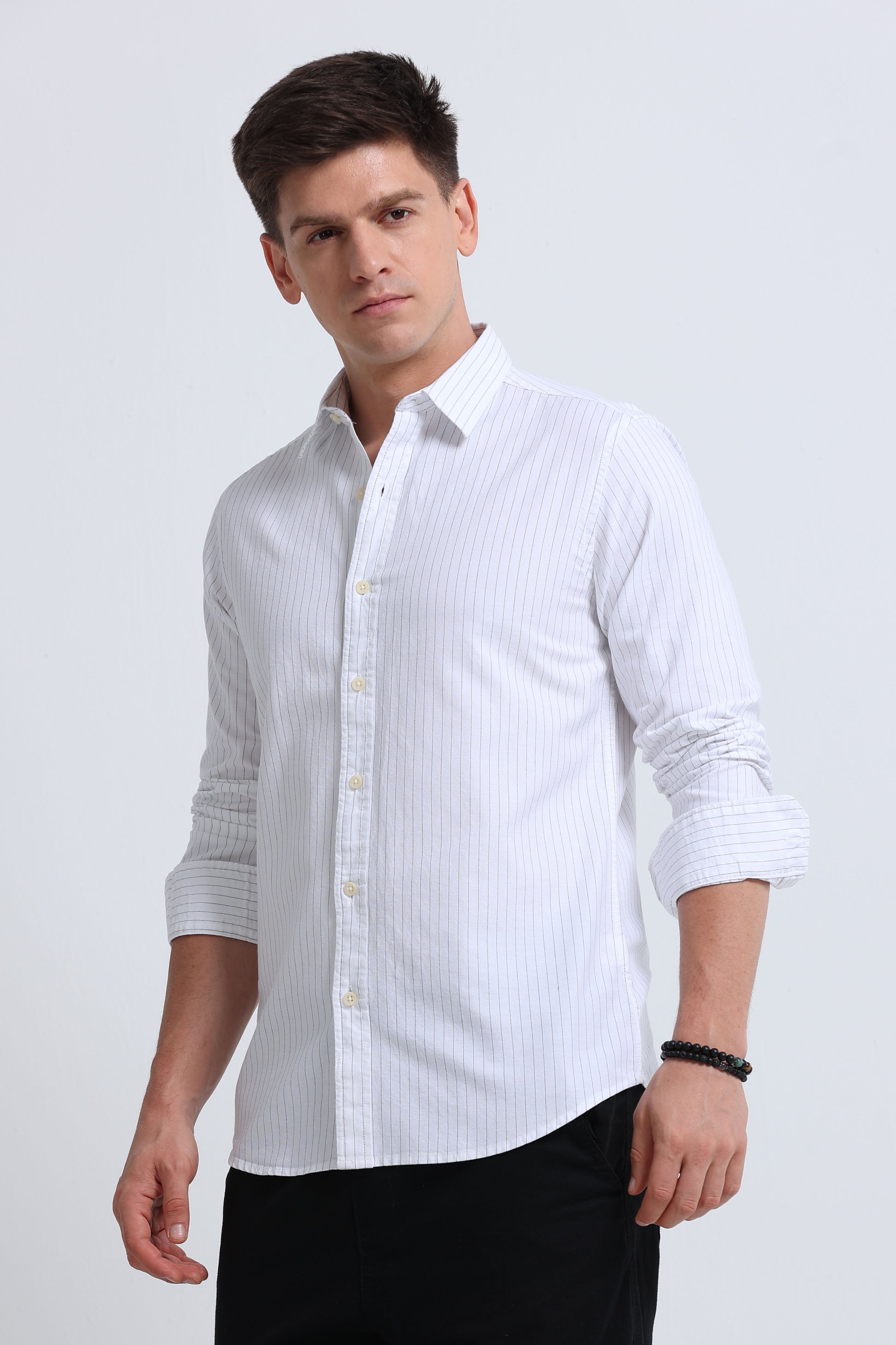 Slim Striped Cotton Oxford Shirt White