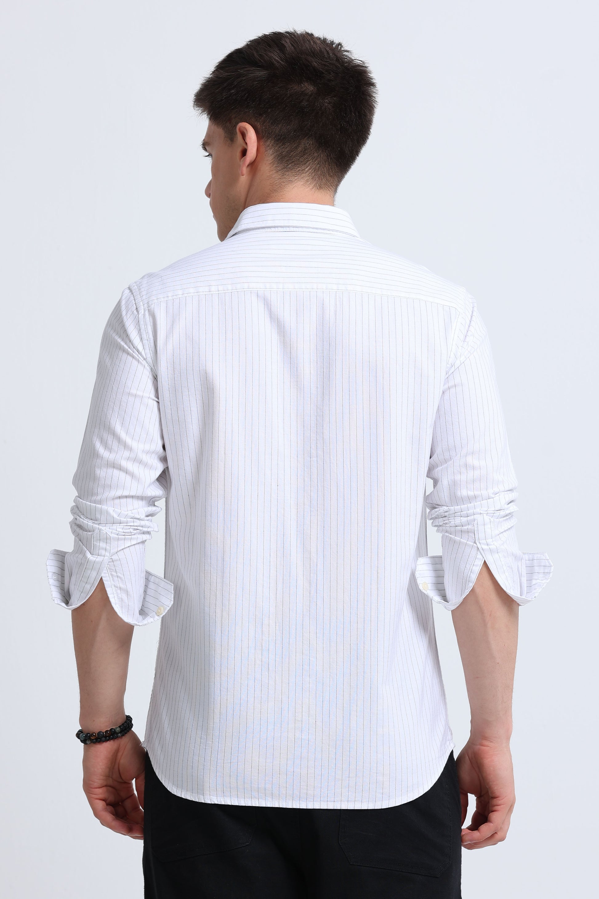 Slim Striped Cotton Oxford Shirt White