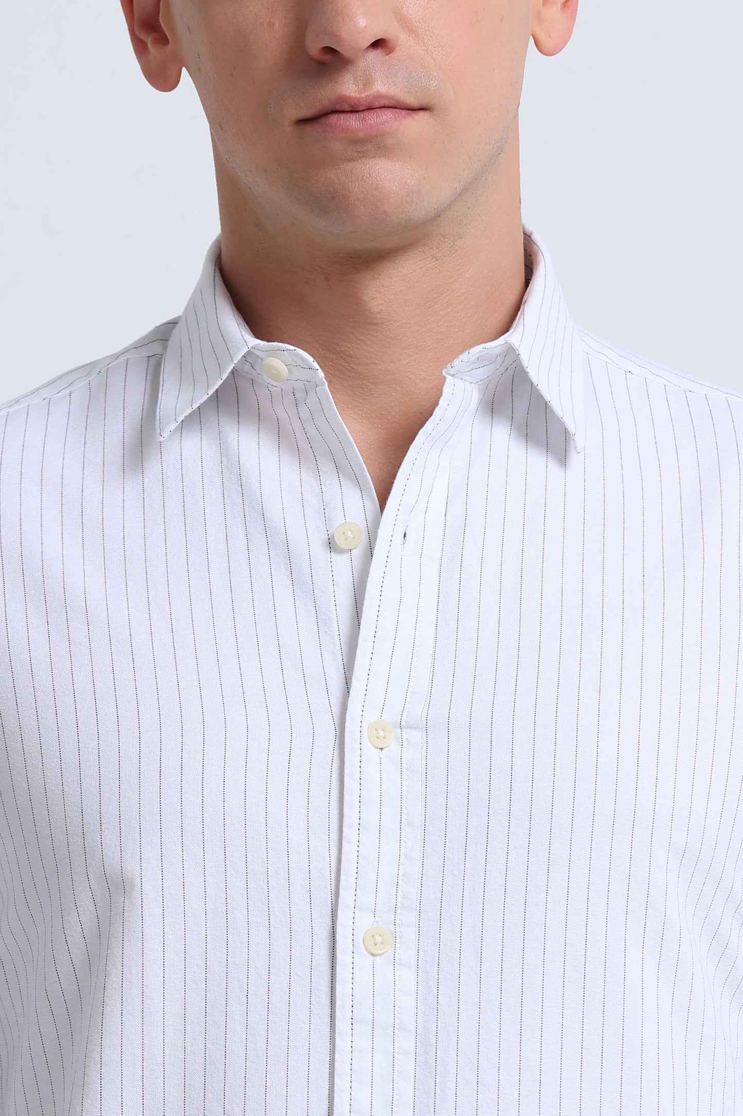 Slim Striped Cotton Oxford Shirt White