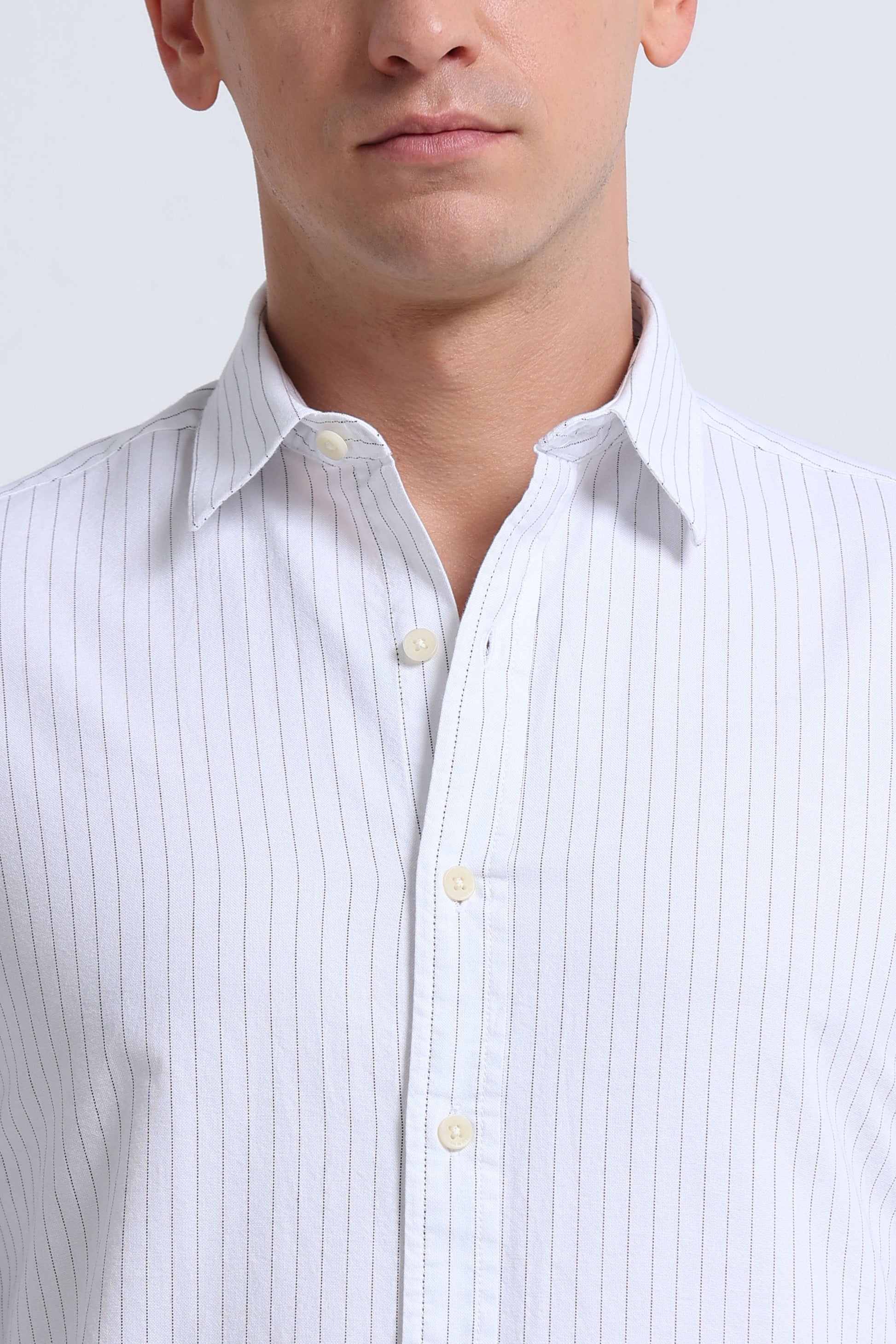 Slim Striped Cotton Oxford Shirt White