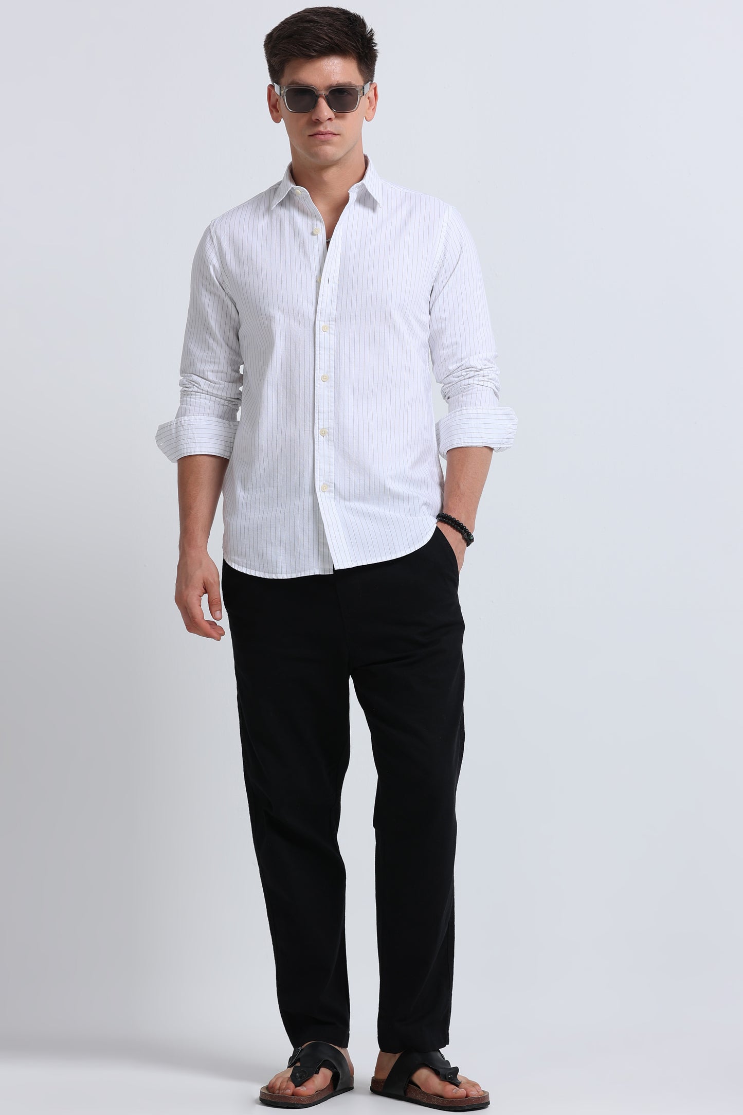 Slim Striped Cotton Oxford Shirt White
