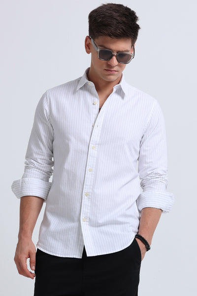 Slim Striped Cotton Oxford Shirt White