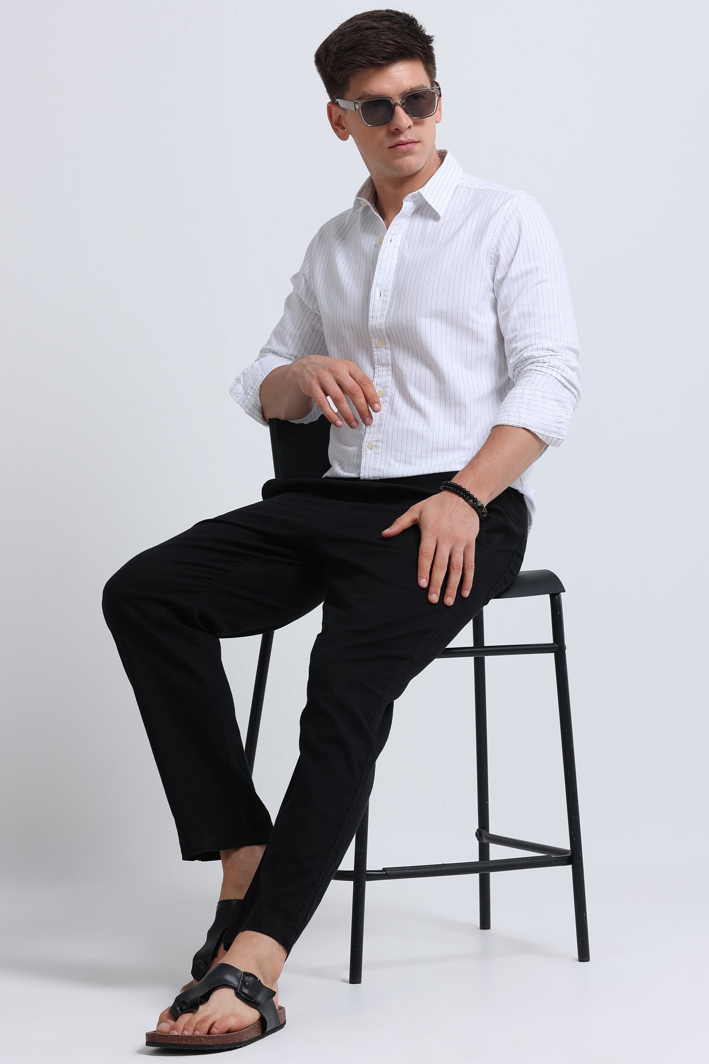 Slim Striped Cotton Oxford Shirt White