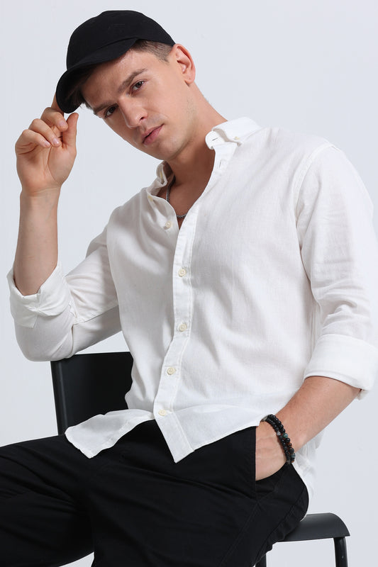 Classic Cotton Linen Button-Down Shirt White