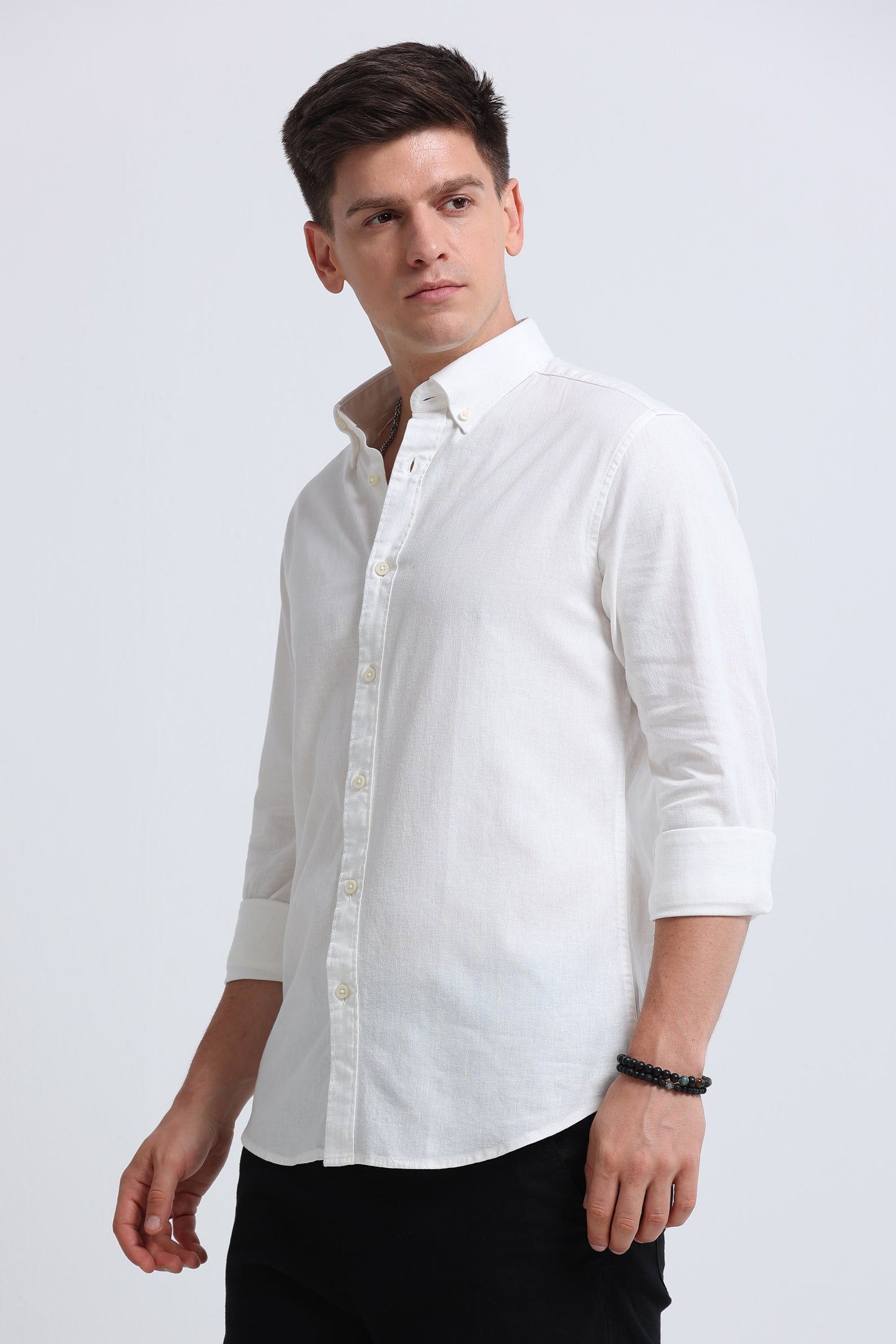 Classic Cotton Linen Button-Down Shirt White