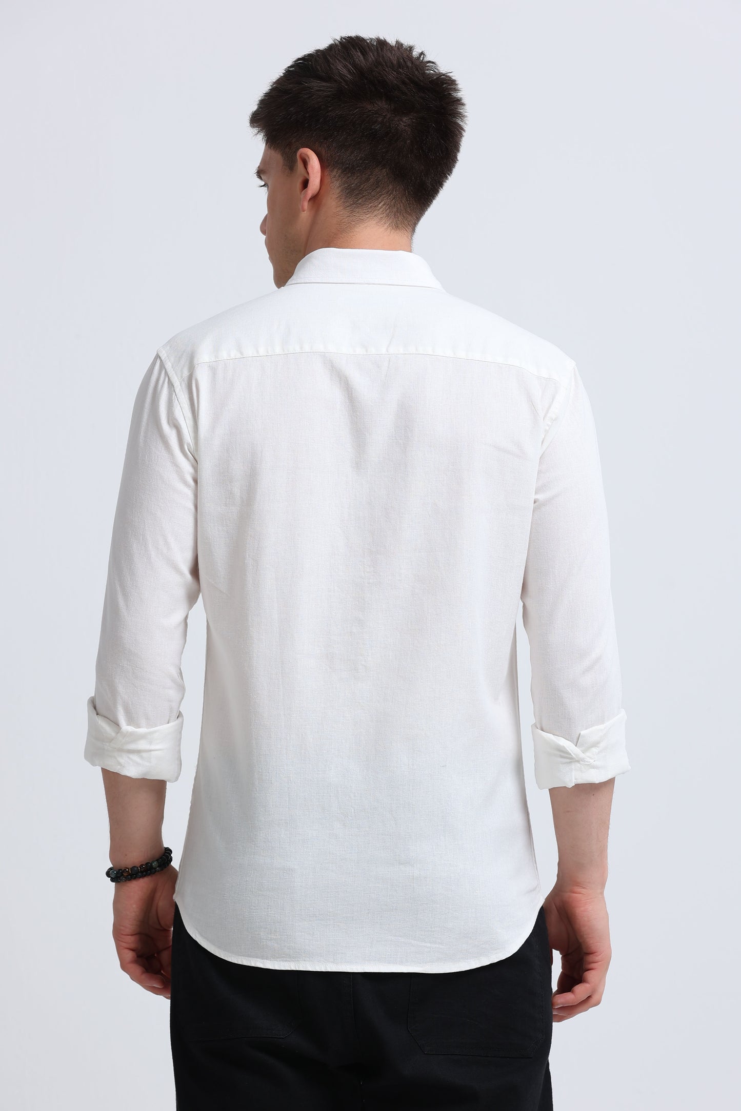 Classic Cotton Linen Button-Down Shirt White