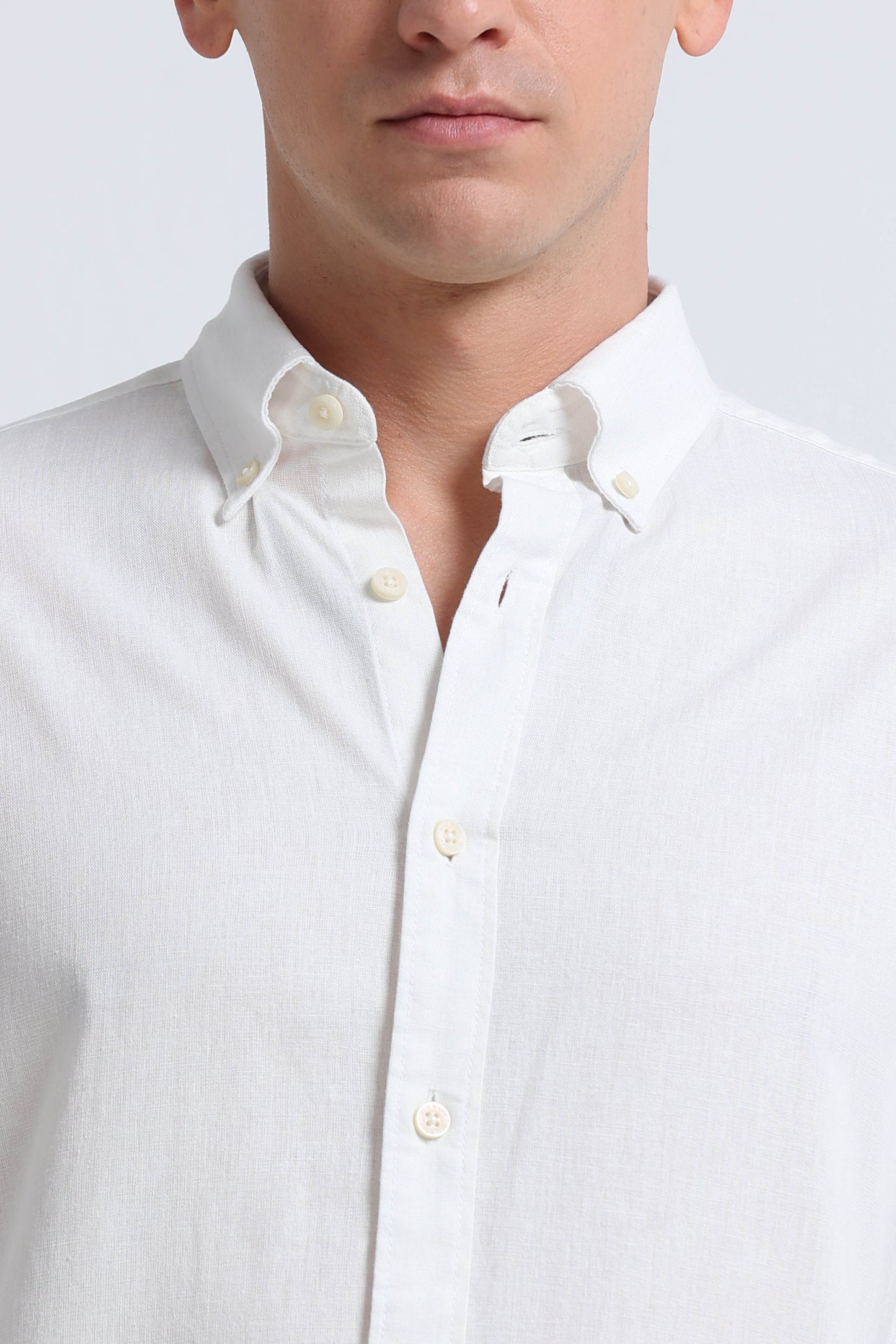 Classic Cotton Linen Button-Down Shirt White
