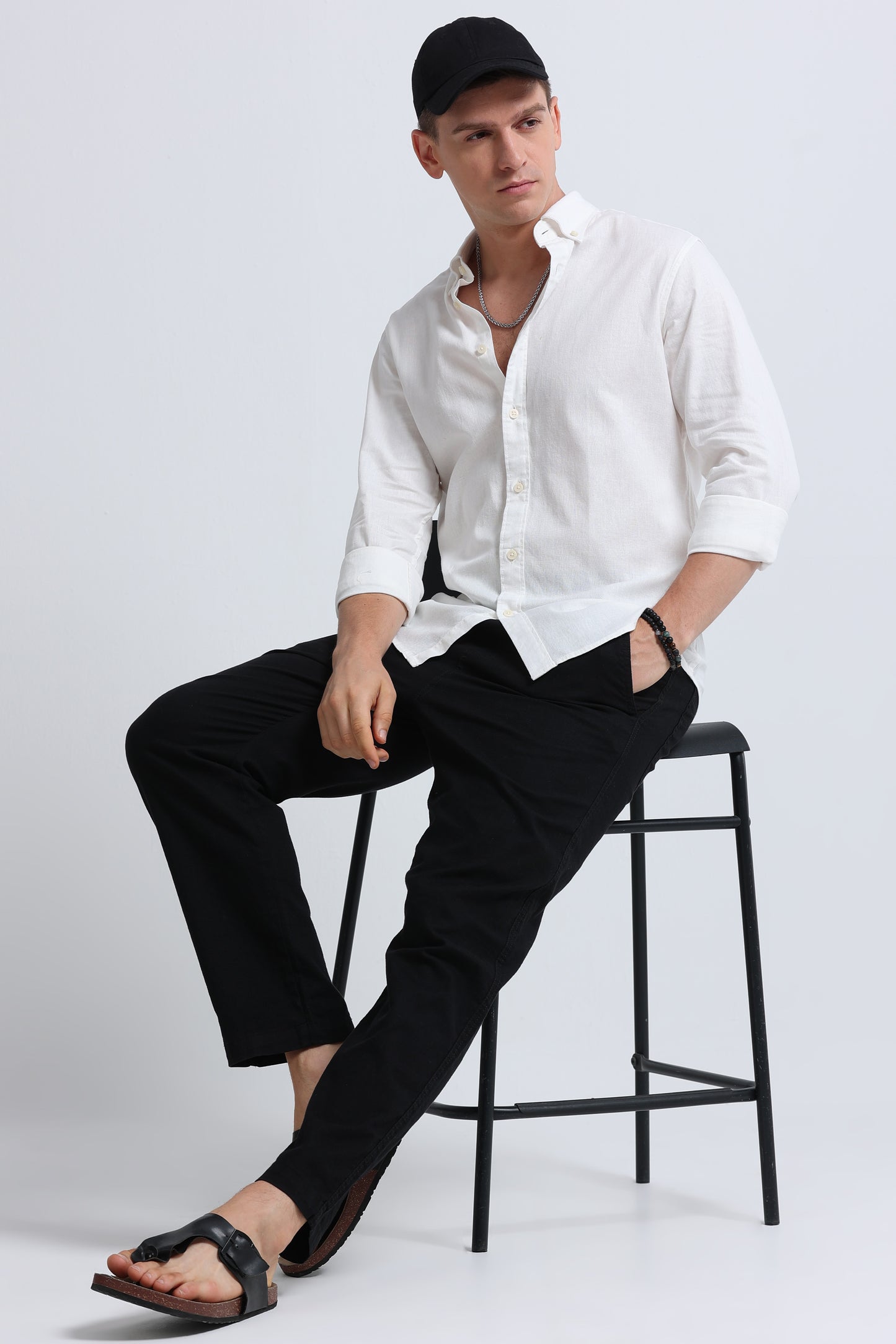 Classic Cotton Linen Button-Down Shirt White