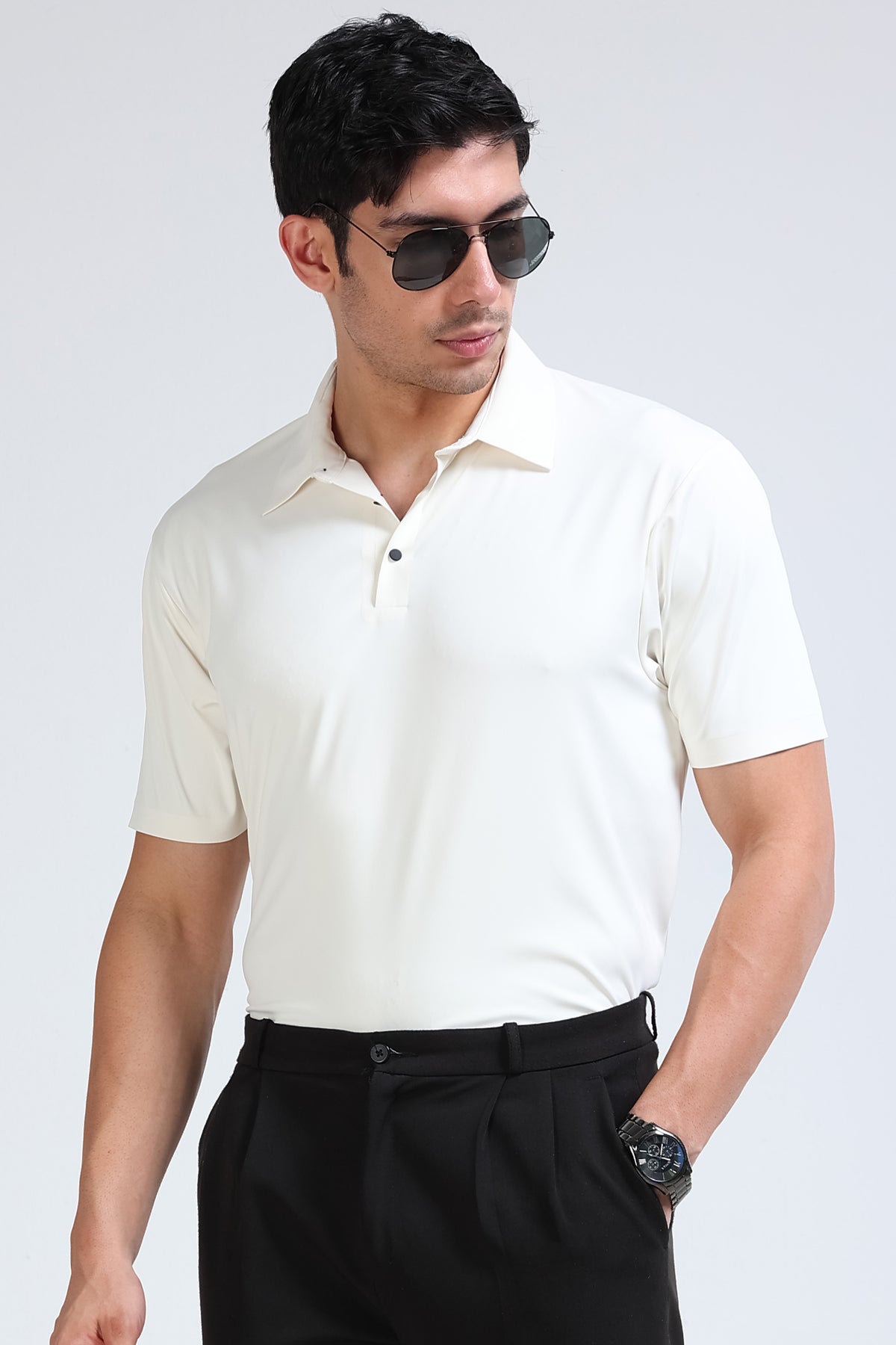Off White Polo T-Shirt - Slim Fit