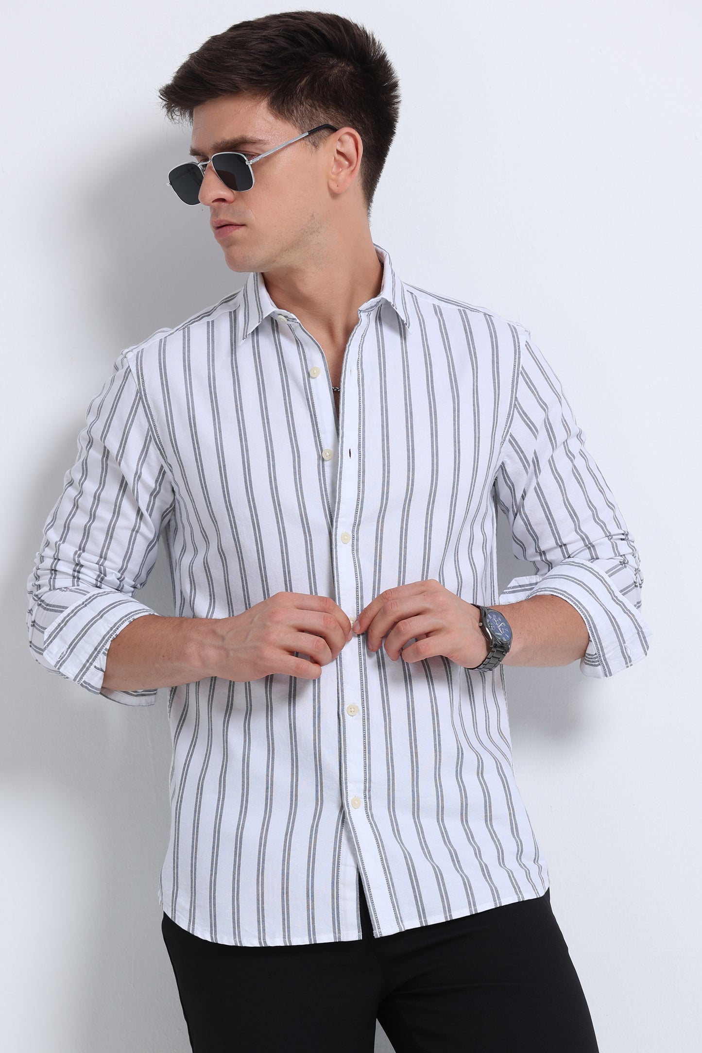 Classic Striped Oxford Cotton Shirt White Black