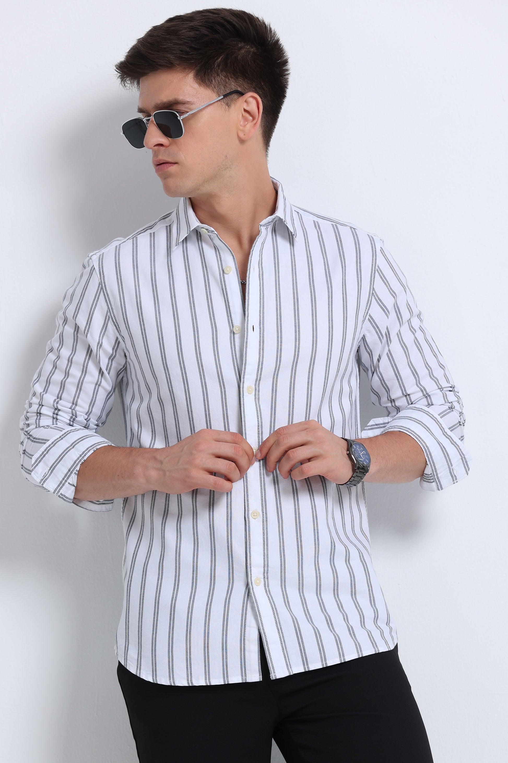 Classic Striped Oxford Cotton Shirt White Black