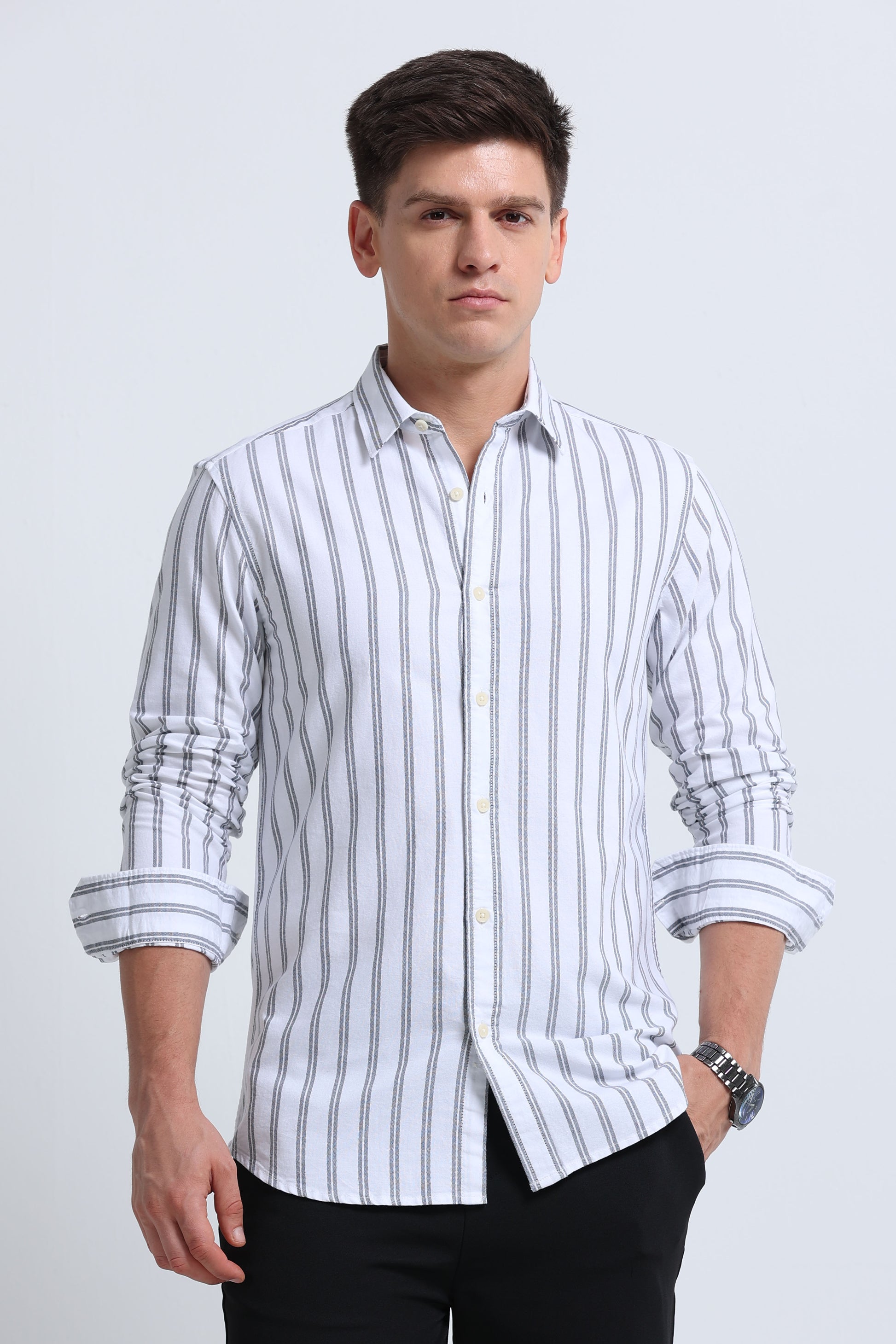 Classic Striped Oxford Cotton Shirt White Black