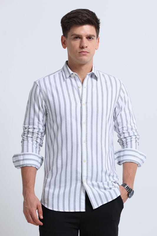 Classic Striped Oxford Cotton Shirt White Black