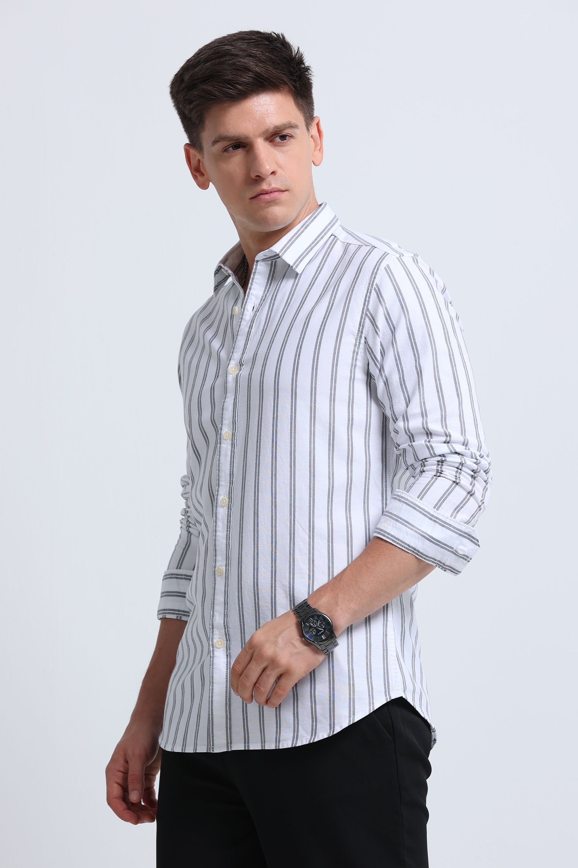 Classic Striped Oxford Cotton Shirt White Black