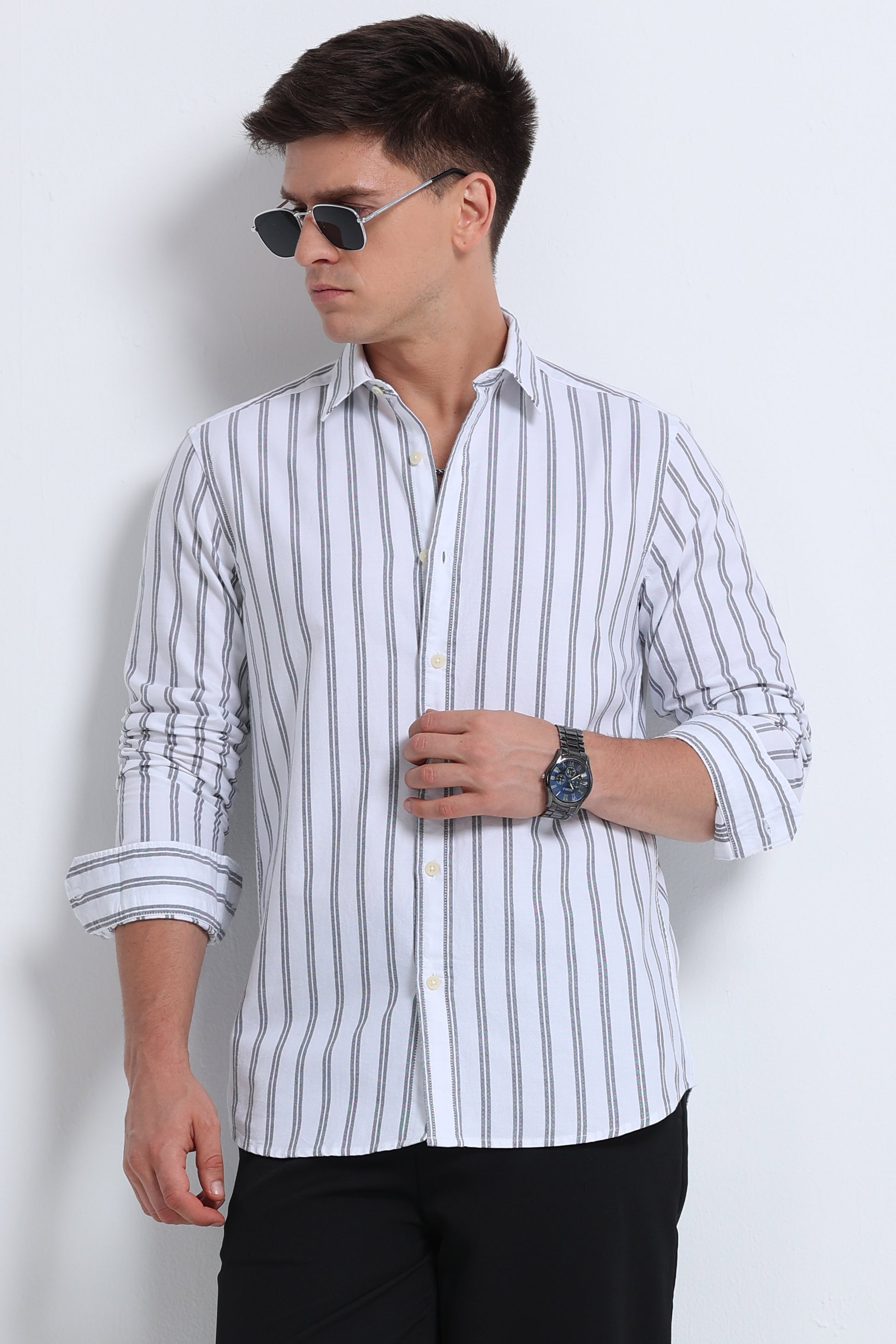 Classic Striped Oxford Cotton Shirt White Black