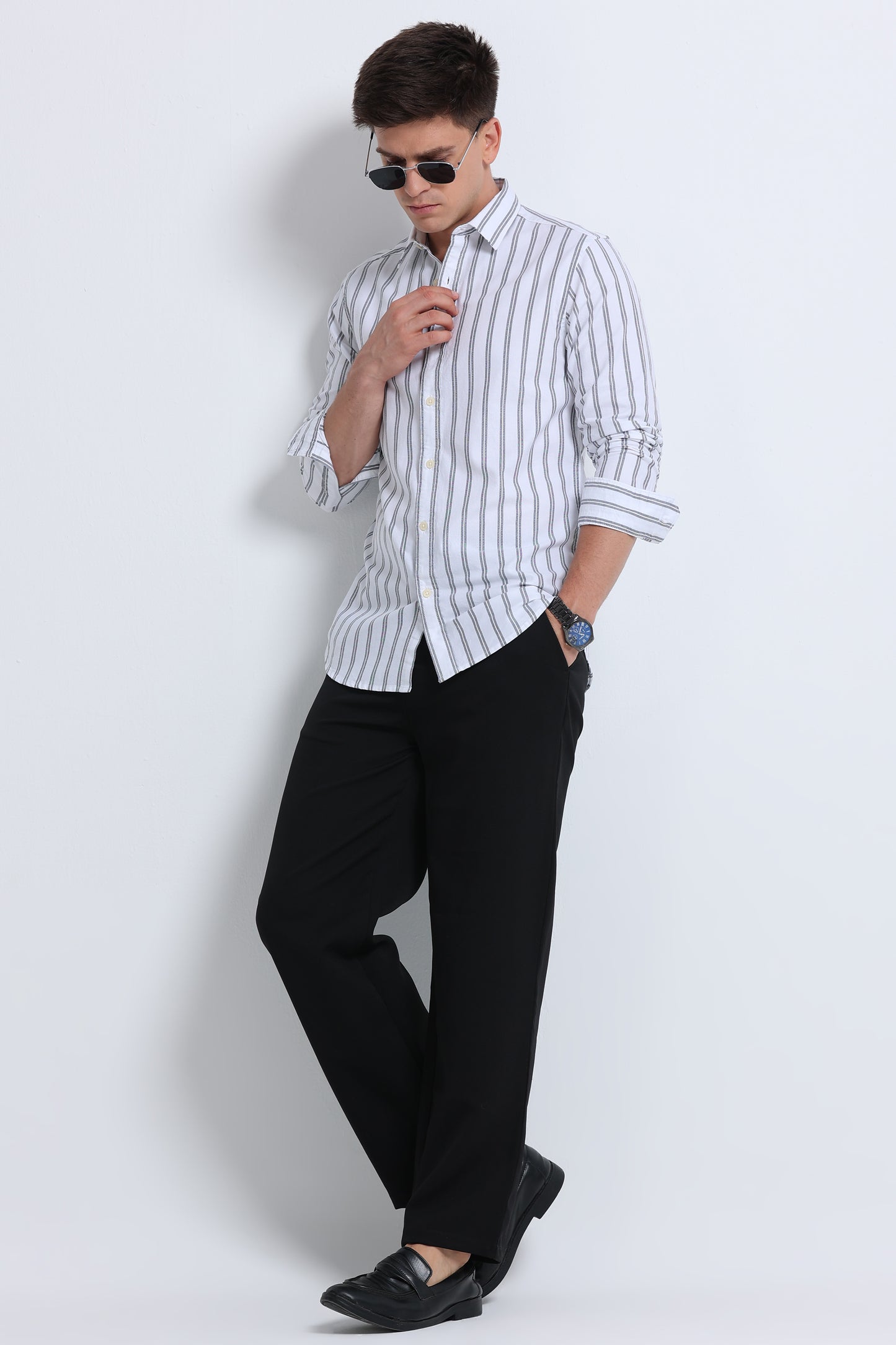 Classic Striped Oxford Cotton Shirt White Black